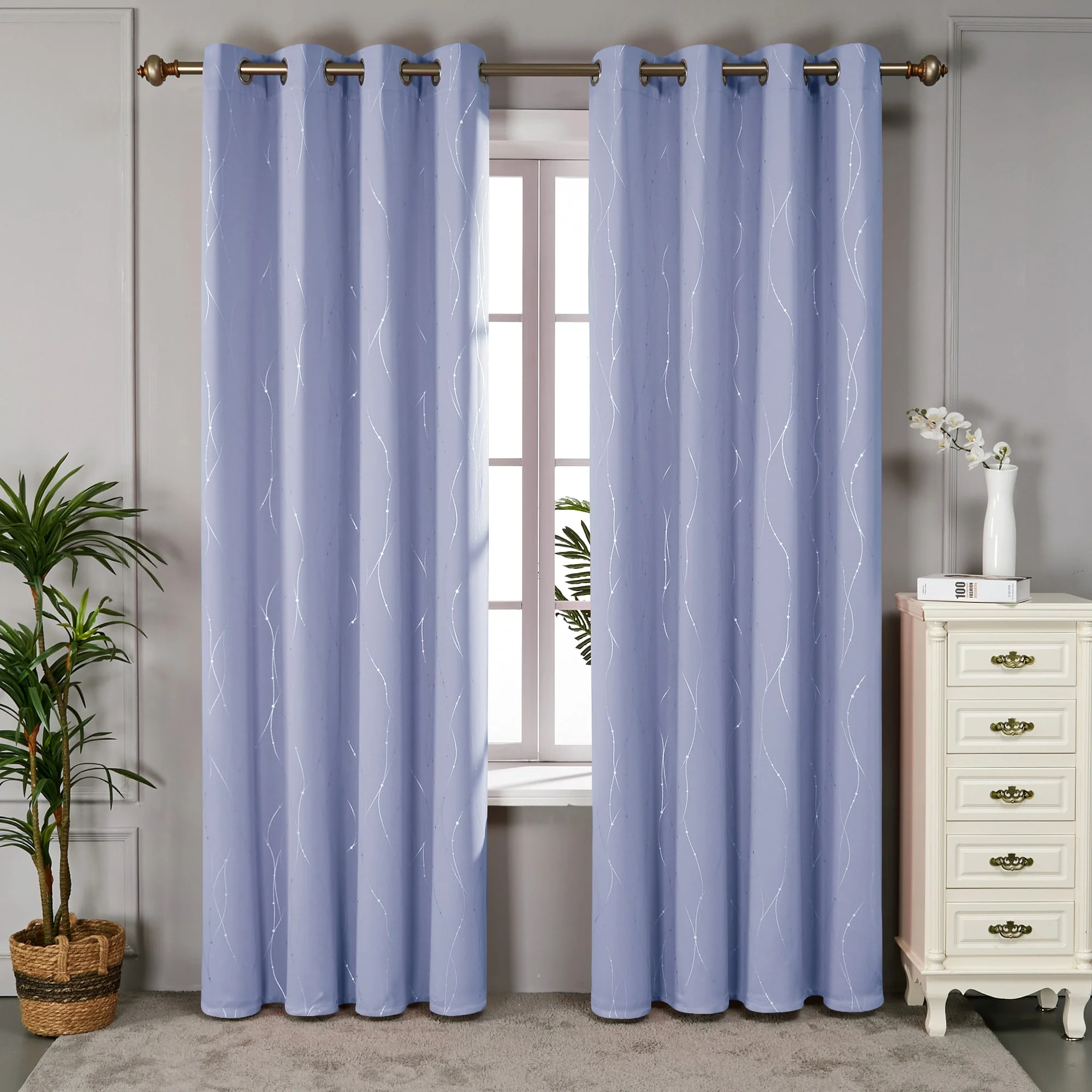 Deconovo Wave Line with Dots 52 Width Curtains Pair(2 Panel)