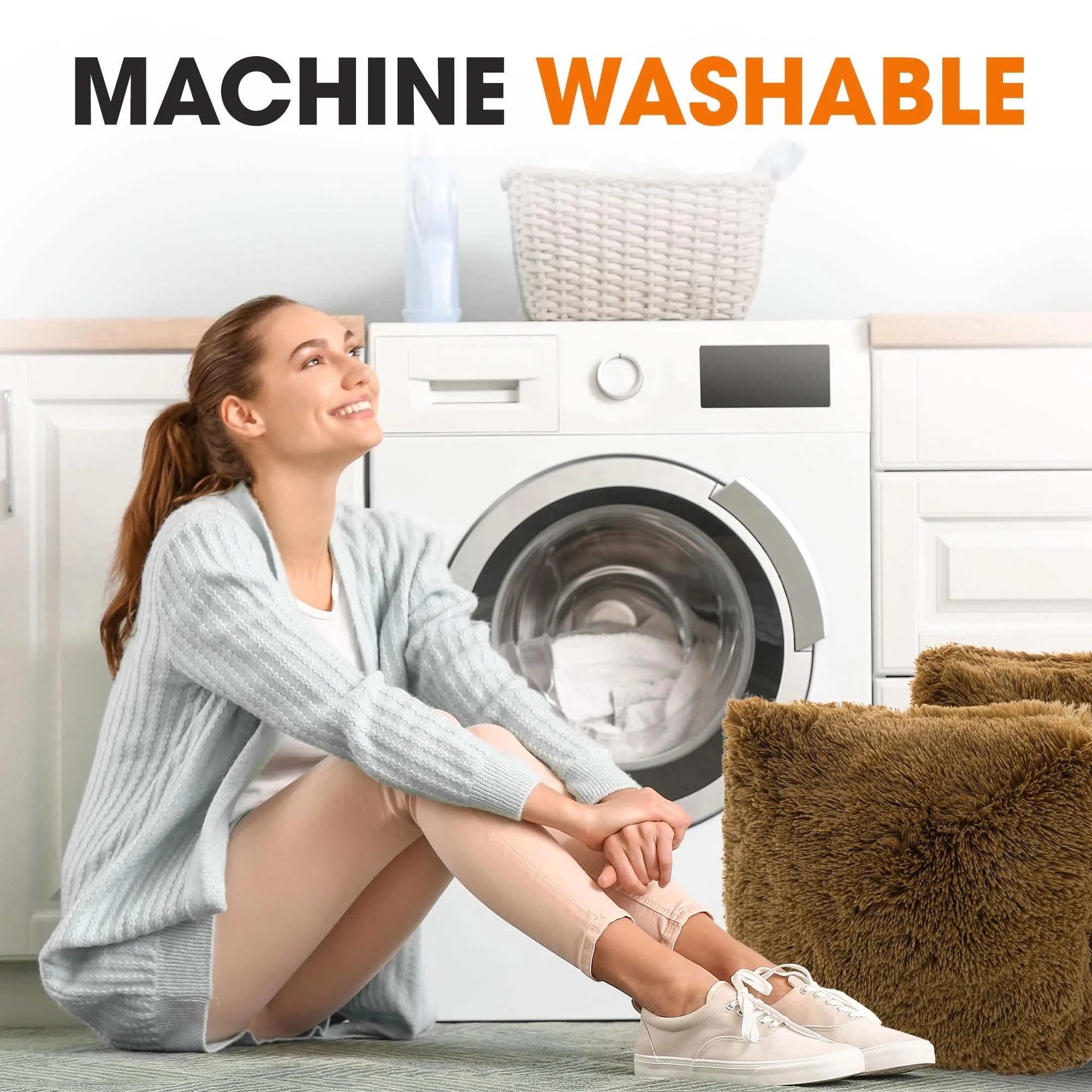 Cheer Collection Shaggy Long Hair Throw Pillows (Set of 2)