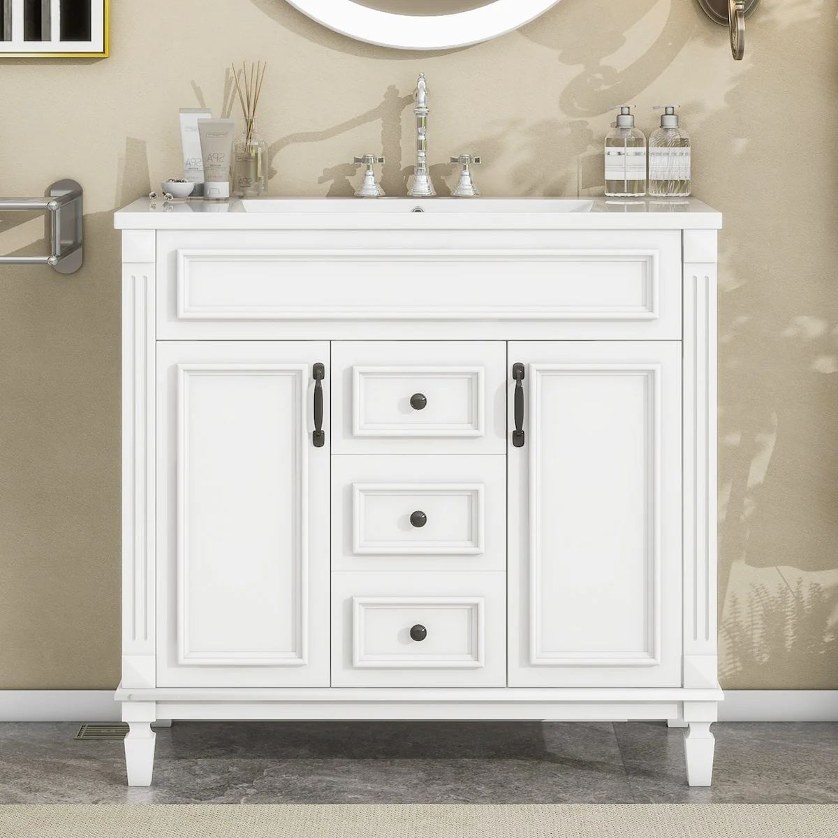 Modern Bathroom Storage Vanity with Top Sink, 2 Soft Closing Doors & 2 Drawers
