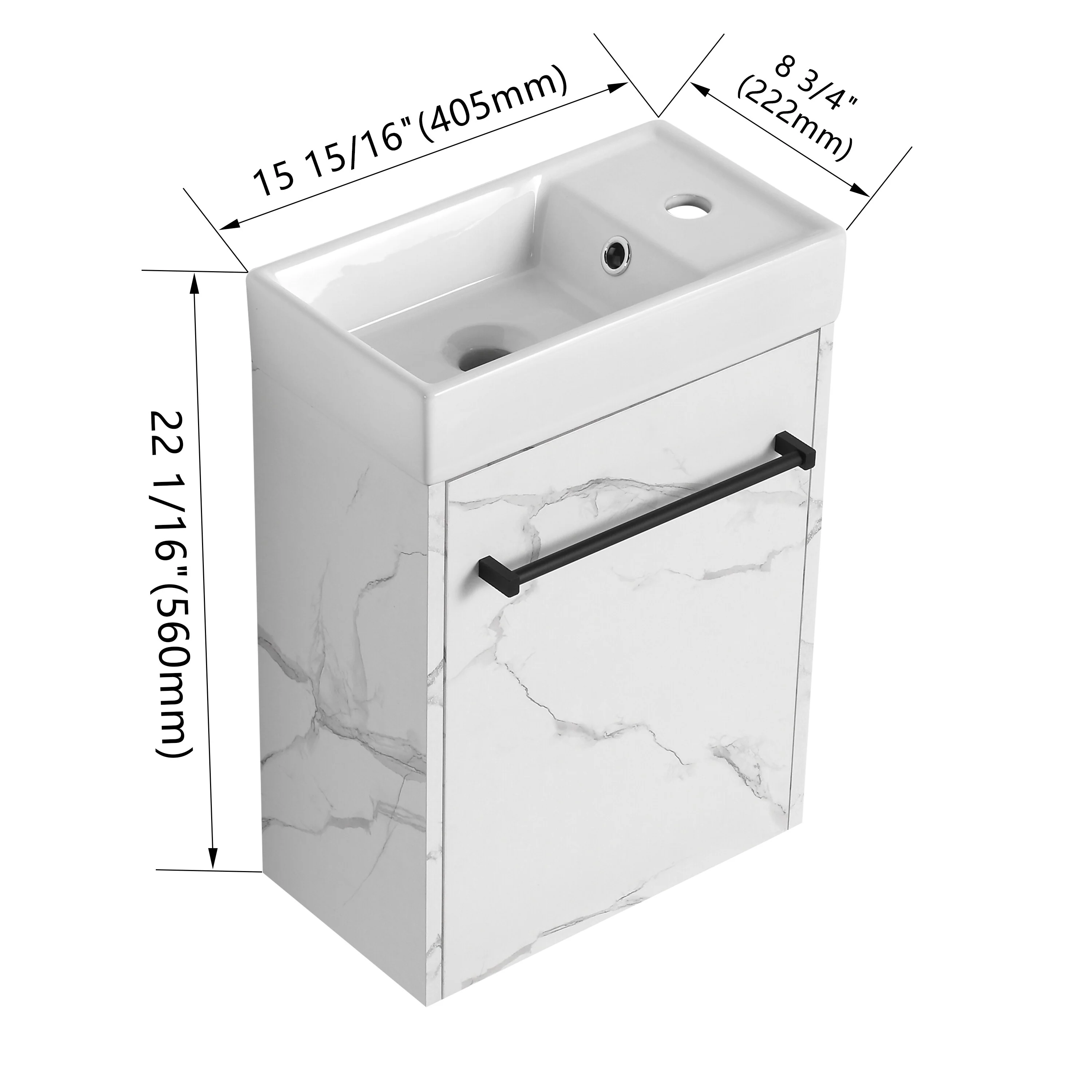 Bathroom Vanity With Sink In 16/18 Inch, Floating Bathroom Vanity With Soft Close Door