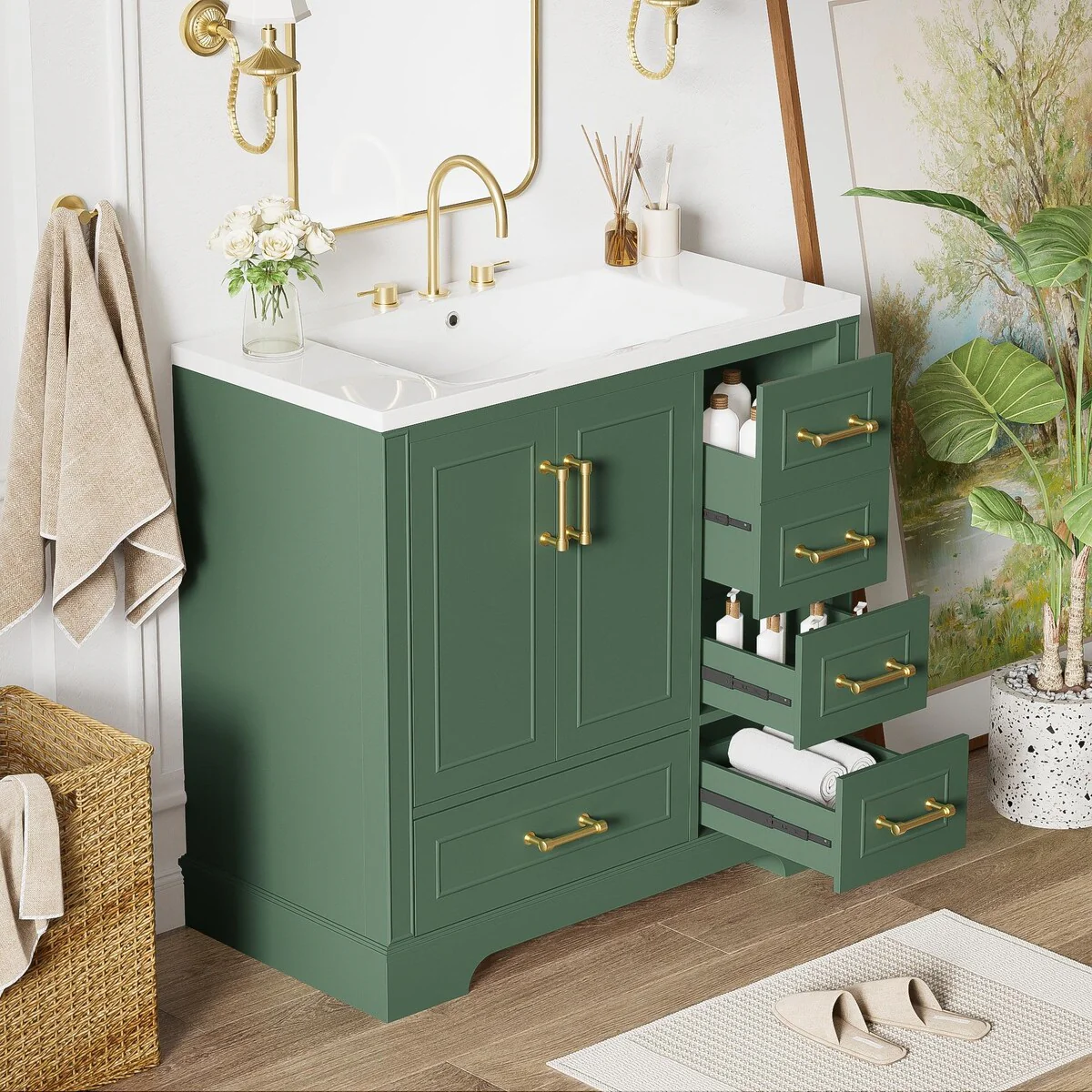 Bathroom Cabinet with Two Doors and Four Drawers