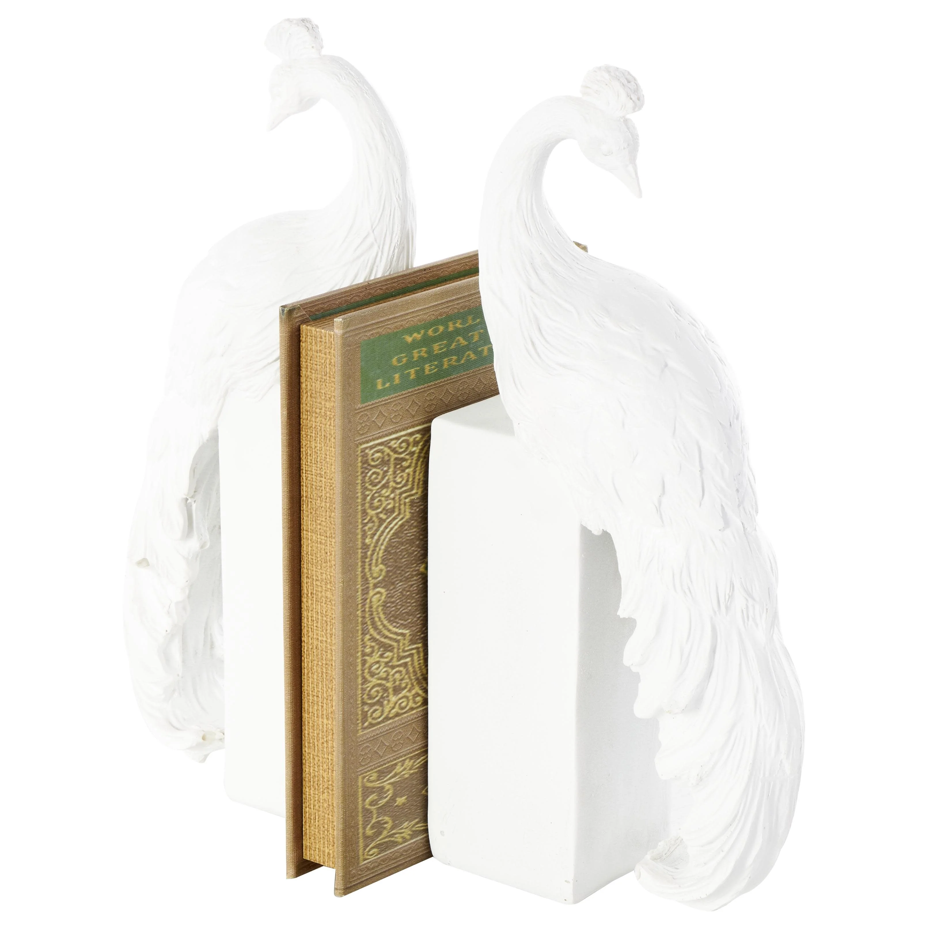 Resin Peacock Textured Decorative Bookends with Tall Block Bases - Set of 2 White - Roche River Decor