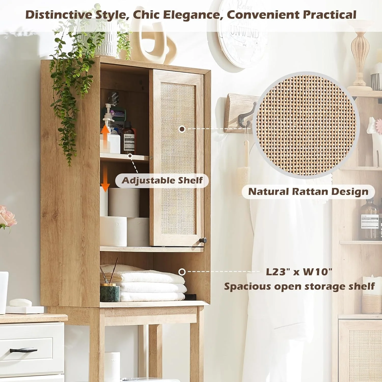 Natural Rattan Over The Toilet Storage Cabinet, Modern Storage Cabinet