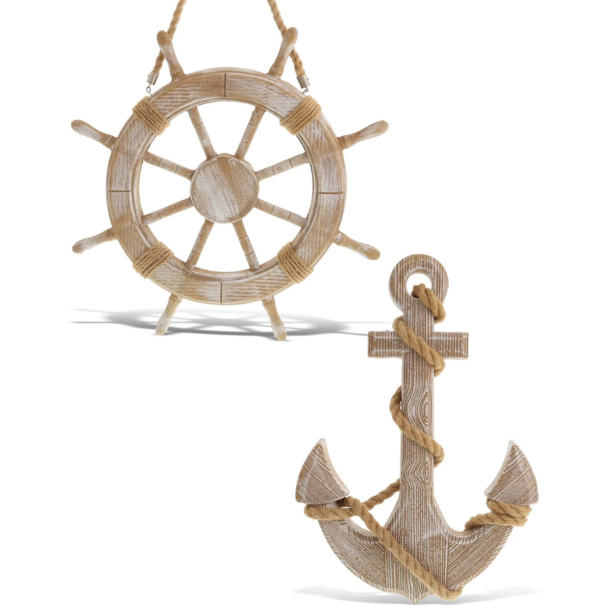 CoTa Global Baja Beach Wall Decor Anchor and Ship Wheel Set with Ropes - 18 Inches