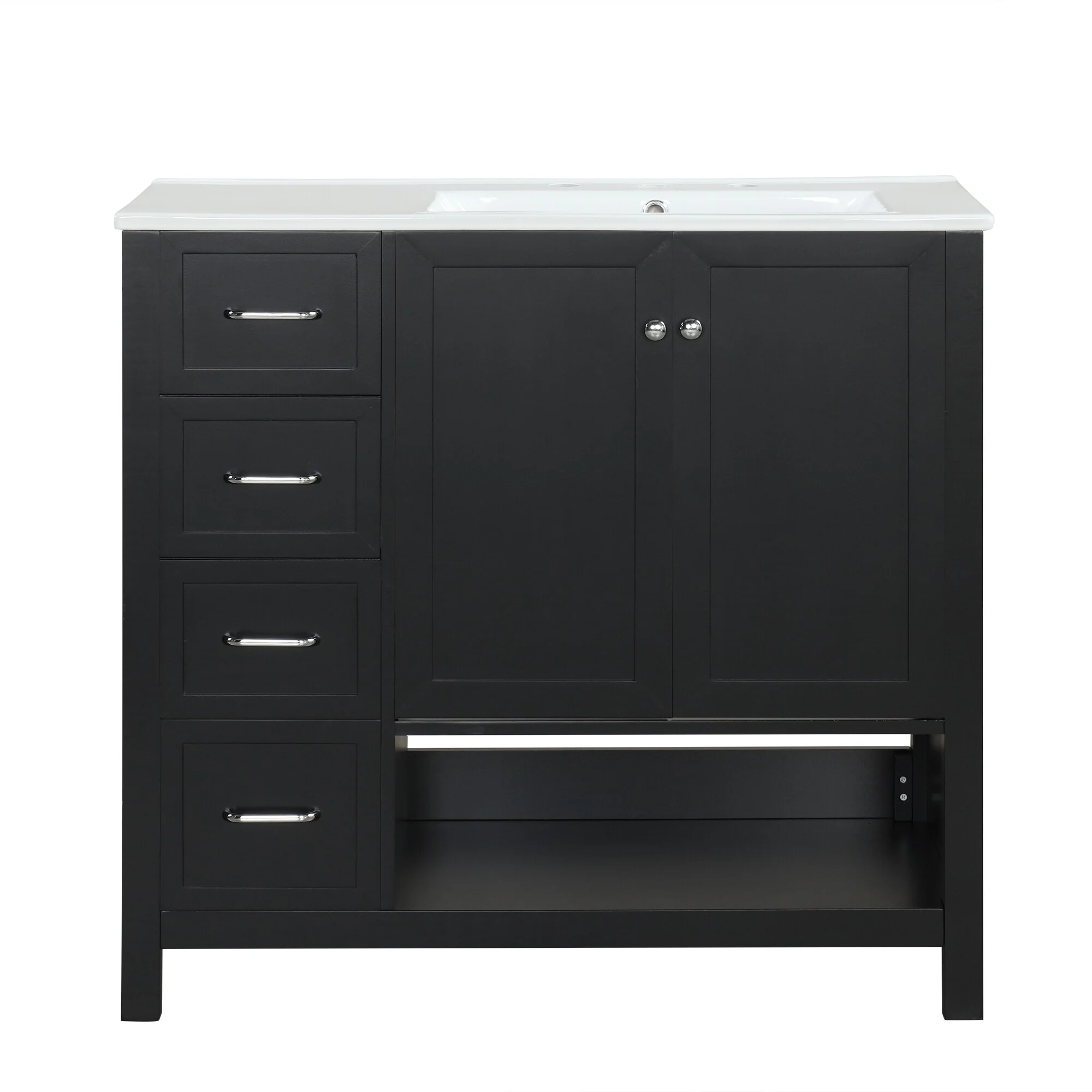 Bathroom Vanity with Ceramic Sink, Bathroom Storage Cabinet with 2 Drawers, Bathroom Vanity with 1 Tip-Out Drawer and 1 Door
