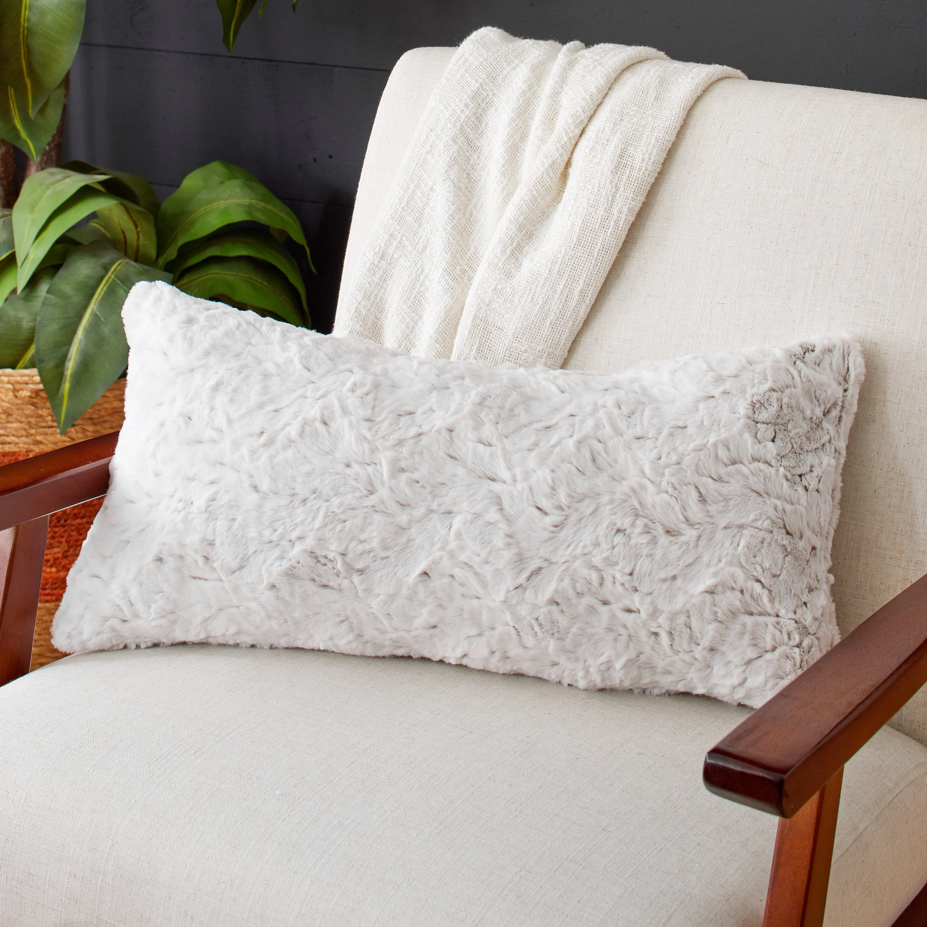 Sorra Home Indoor Faux Fur Knife Edge Lumbar Pillow (Single)