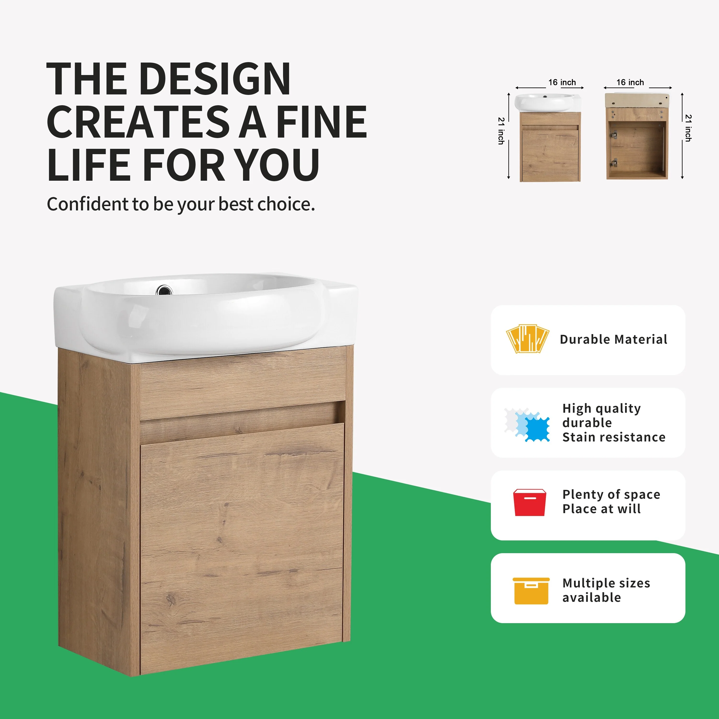 BNK 16/18/23 inch Freestanding/Floating Bathroom Vanity with Single Sink,Powder Room Vanity with Soft Close Door