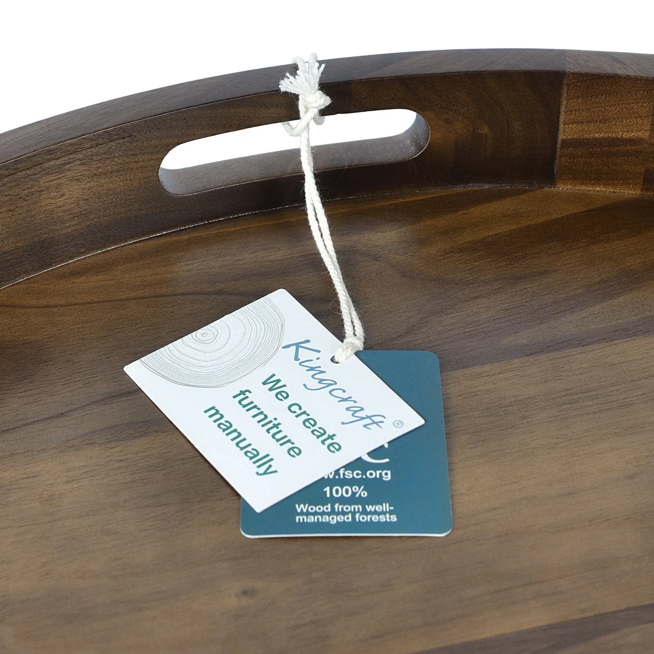 KINWELL Round Black Walnut Wood Serving Tray Ottoman Tray with Handles