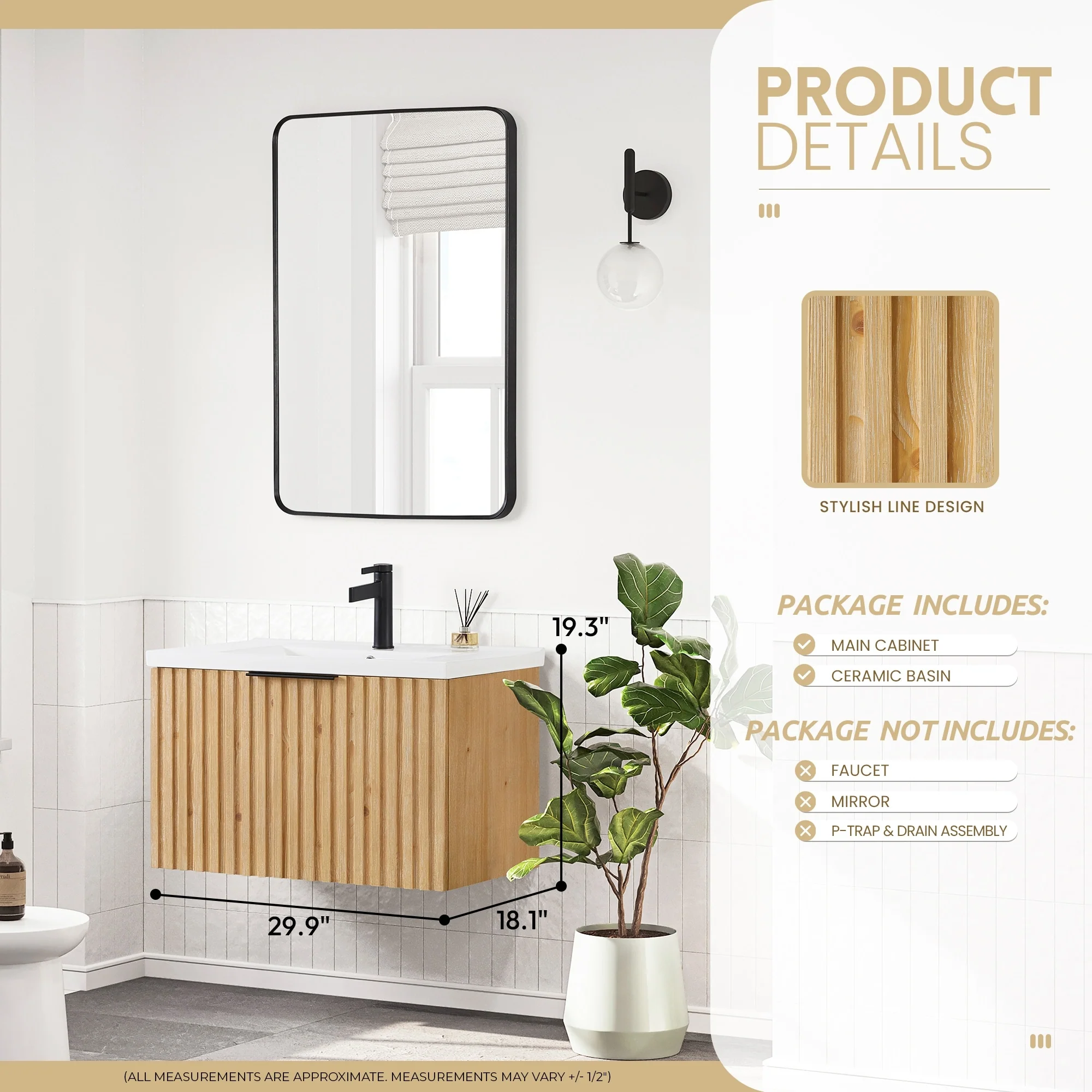 Manila Floating Bath Vanity with Ceramic Basin Top without Mirror