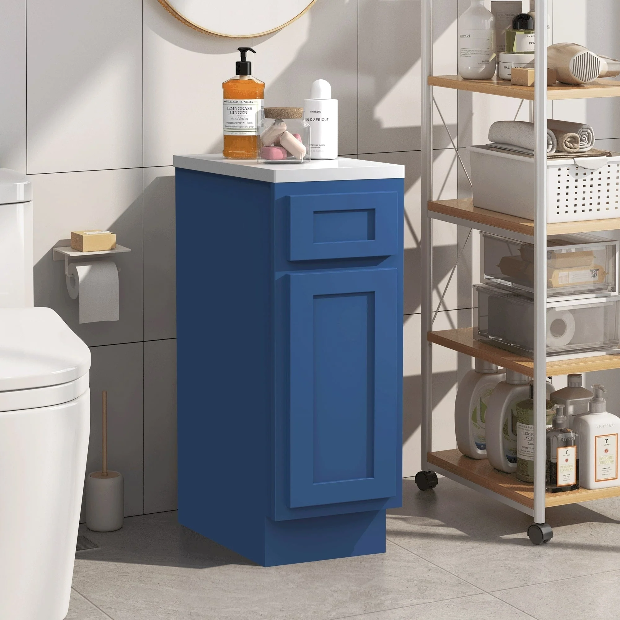 Vanity Art 12 Inch Bathroom Vanity Base Cabinet Single Right Offset Solid Wood Small Bathroom Storage Floor Cabinet