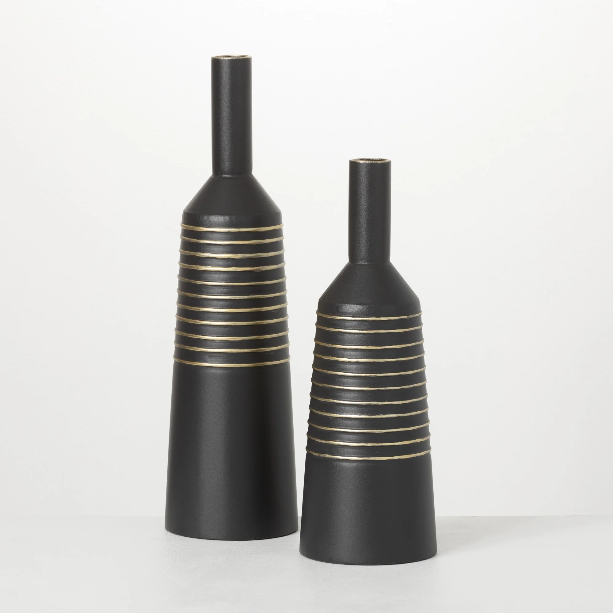 Sullivans Matte Black Gold Lined Metal Vases Set of 2, 21