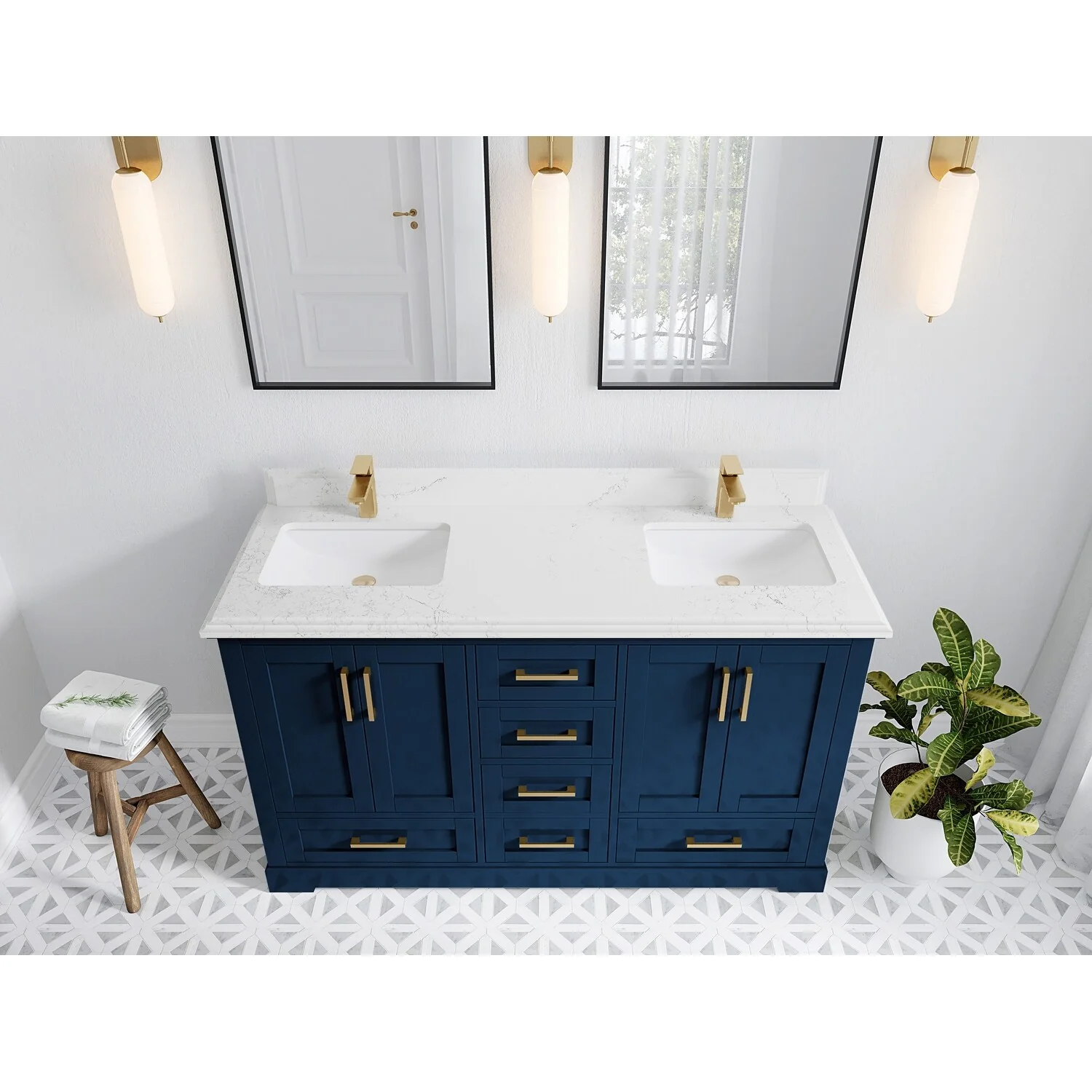 Willow Collection 60 in W x 22 in D x 36 in H Boston Double Bowl Sink Bathroom Vanity with Countertop