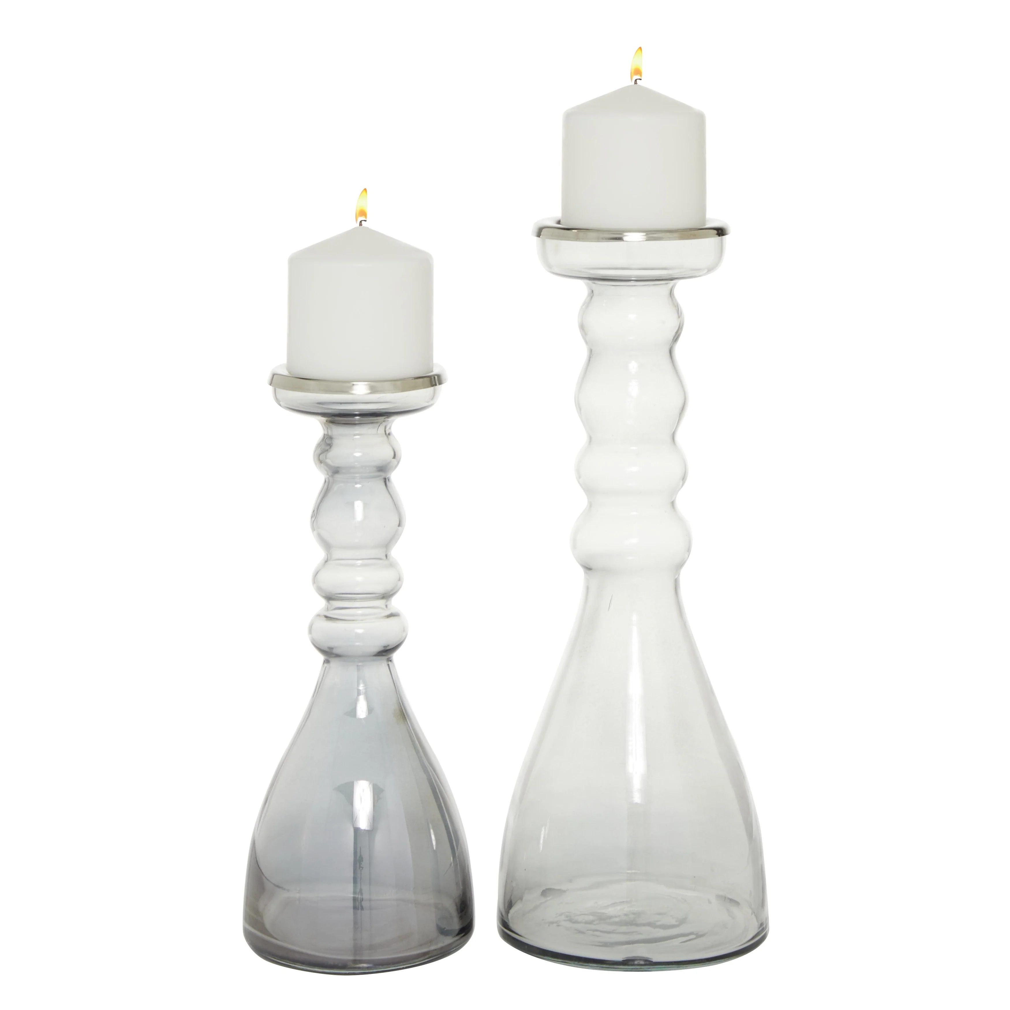 Glass Handmade Bubble Pillar Decorative Candle Holder - Set of 2 Gray - The Novogratz
