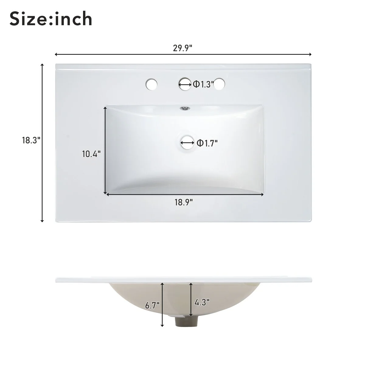 Bathroom Vanity with Ceramic Sink, 1 Pullout Drawer and 2 Doors
