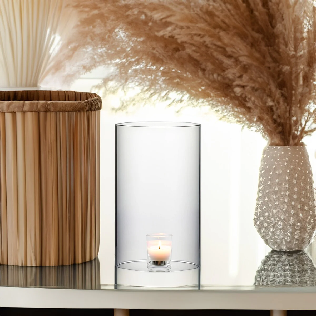 Clear Glass Cylinder Hurricane Chimney Tube, Candle Cover - 1 Piece