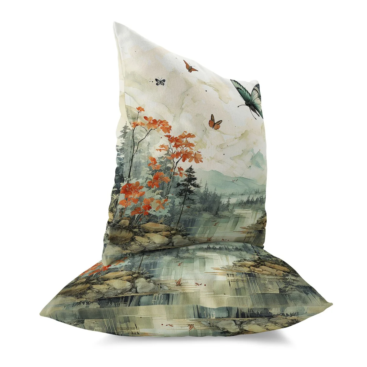 Lime And Green Fluttering Floral Heights Indoor/Outdoor Throw Pillow Zipper