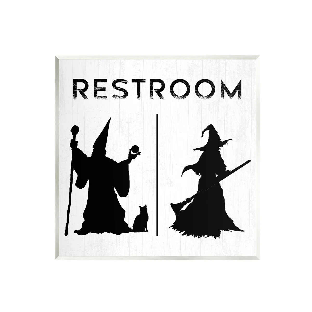 Stupell Rustic Witch & Wizard Halloween Restroom Sign Wood Wall Art, Design by Daphne Polselli