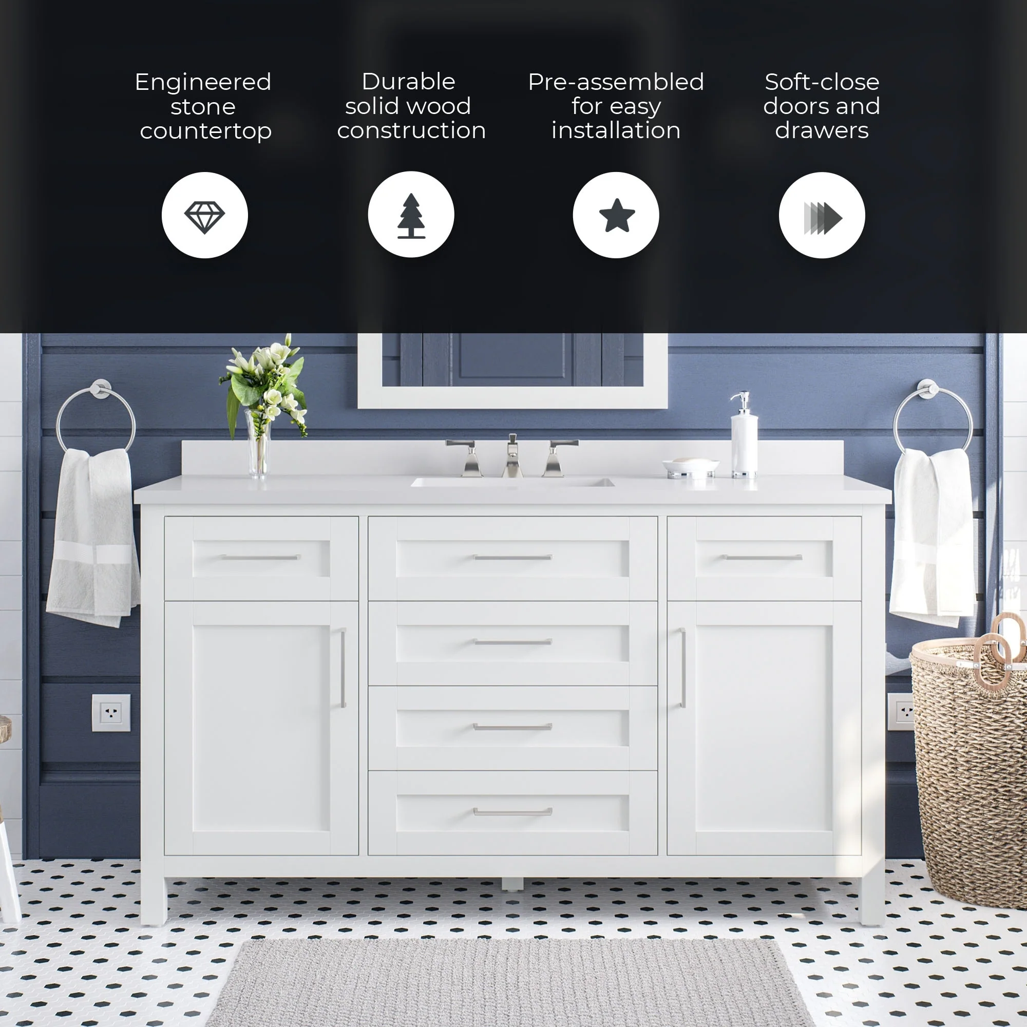 OVE Decors Tahoe II White Single Basin 60-inch Vanity