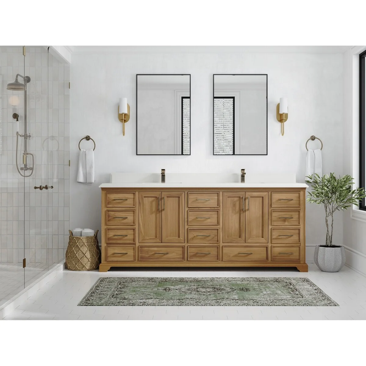Willow Collections 84 in. W x 22 in. D Charlotte Teak Double Sink Bathroom Solid Teak Vanity with Countertop