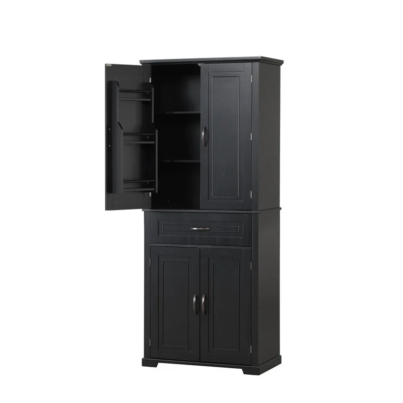 Bathroom Floor Cabinet, Freestanding Storage Cabinet with Doors and Drawer, Kitchen Cupboard with Adjustable Shelf