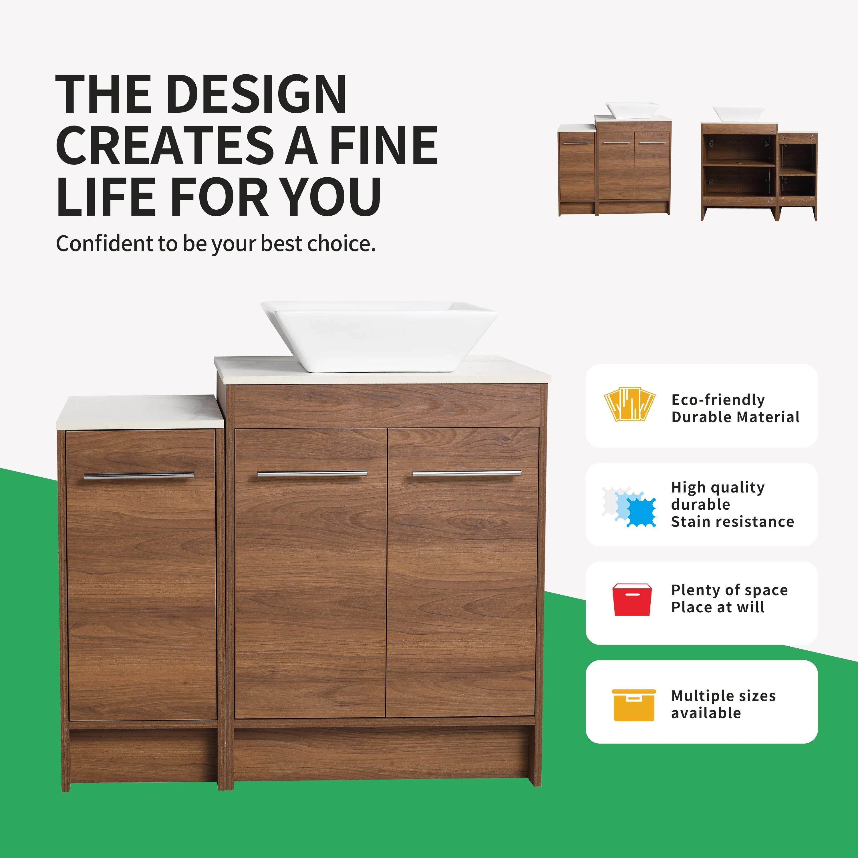 BNK 24/36/48/60 Inch Bathroom Vanity with Sink, Freestanding Bathroom Vanity with Soft Close Doors and Adjustable Shelf