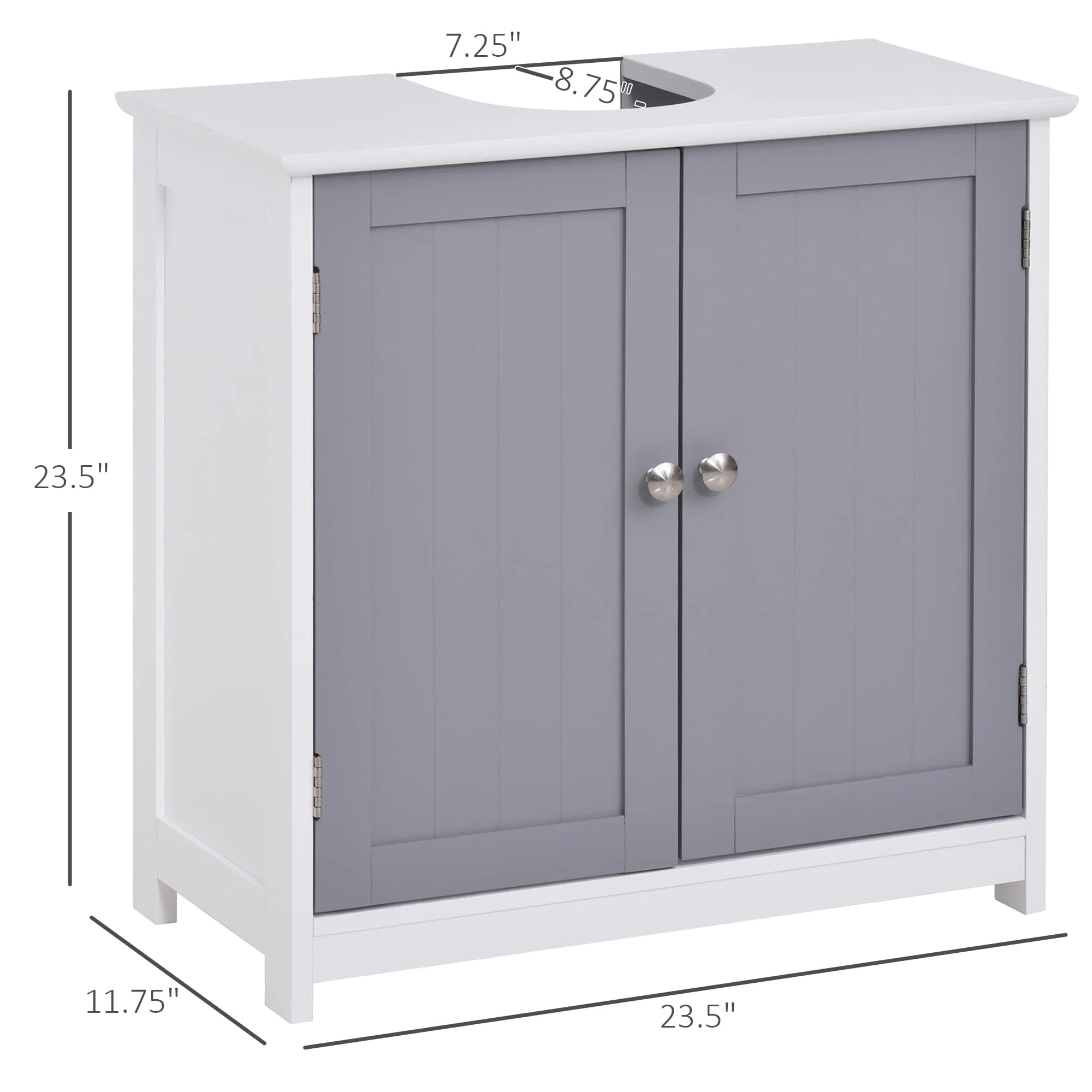 kleankin Vanity Base Cabinet, Under-Sink Bathroom Cabinet Storage with U-Shape Cut-Out, White and Grey