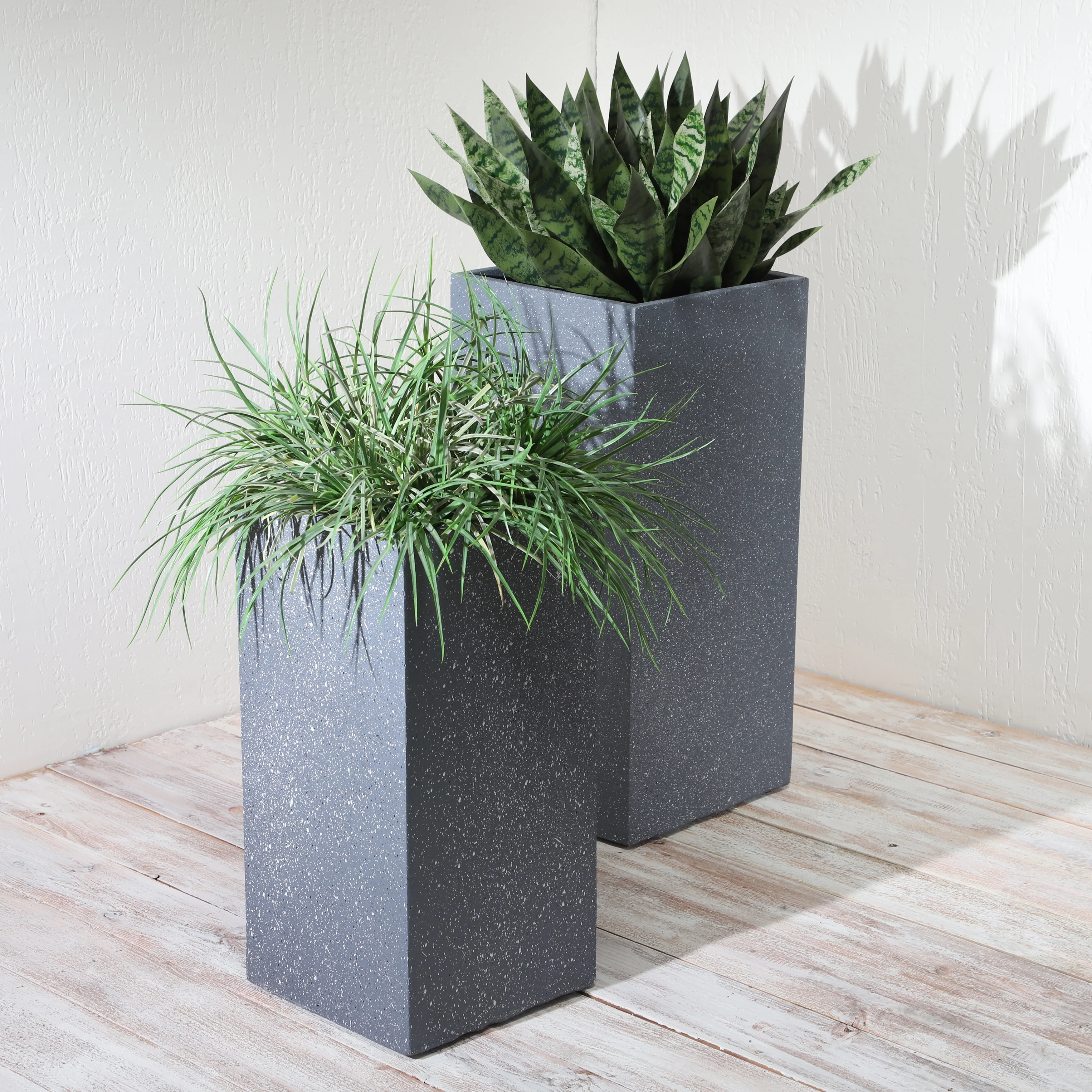 Dark Gray Resin Square Nested Planters, Set of Two, 11