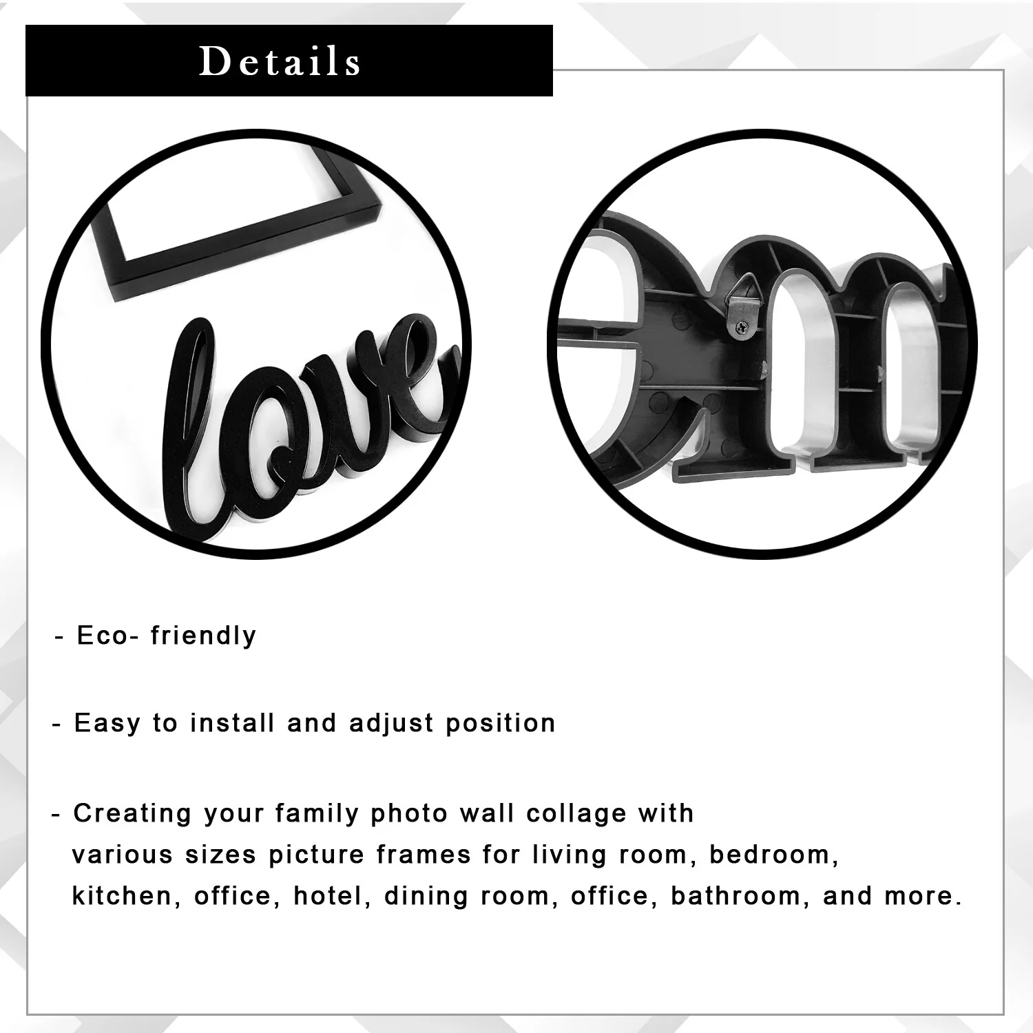 Elegant 9 Photo Black PVC Photo Frame Wall Hanging Picture Frame