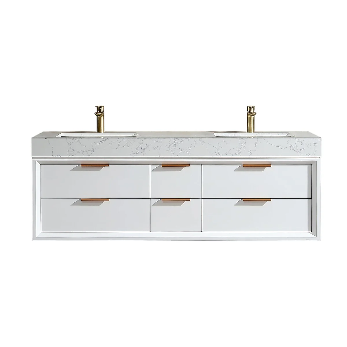 60 Inch Solid Wood Frame Wall-Mounted Bathroom Vanity Set with Double Ceramic Basin