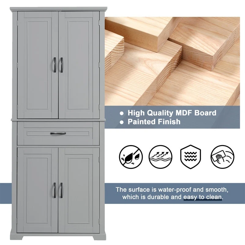 Bathroom Floor Cabinet, Freestanding Storage Cabinet with Doors and Drawer, Kitchen Cupboard with Adjustable Shelf