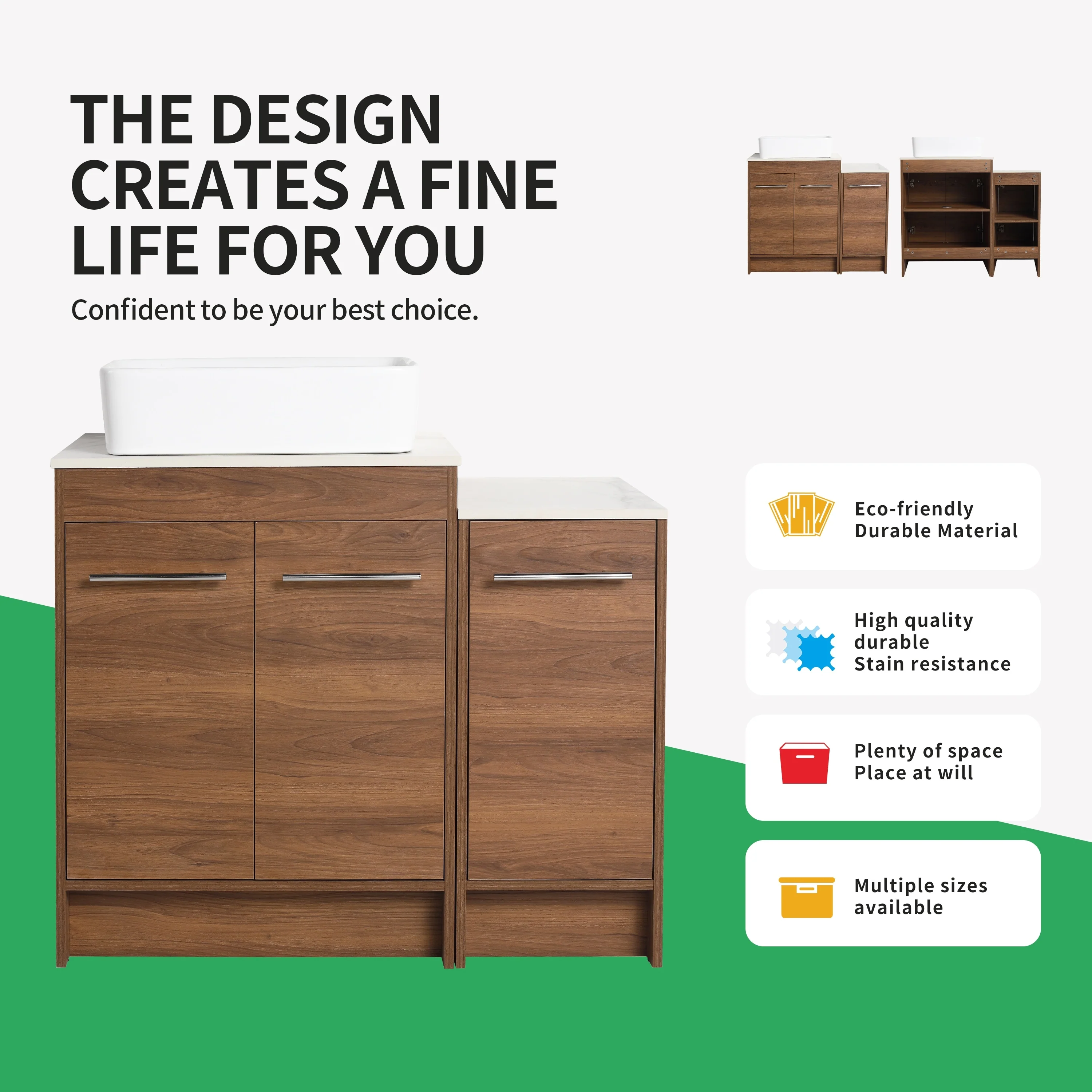 BNK 24/36/48/60 Inch Bathroom Vanity with Sink, Freestanding Bathroom Vanity with Soft Close Doors and Adjustable Shelf