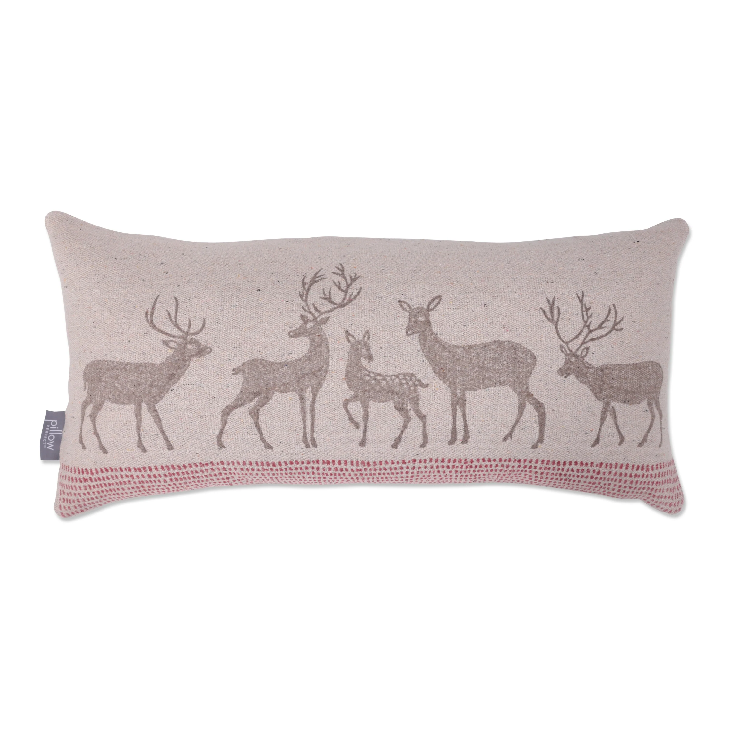Pillow Perfect Christmas/Holiday Oversized Lumbar Throw Pillow in Woodland Reindeer Natural, 12