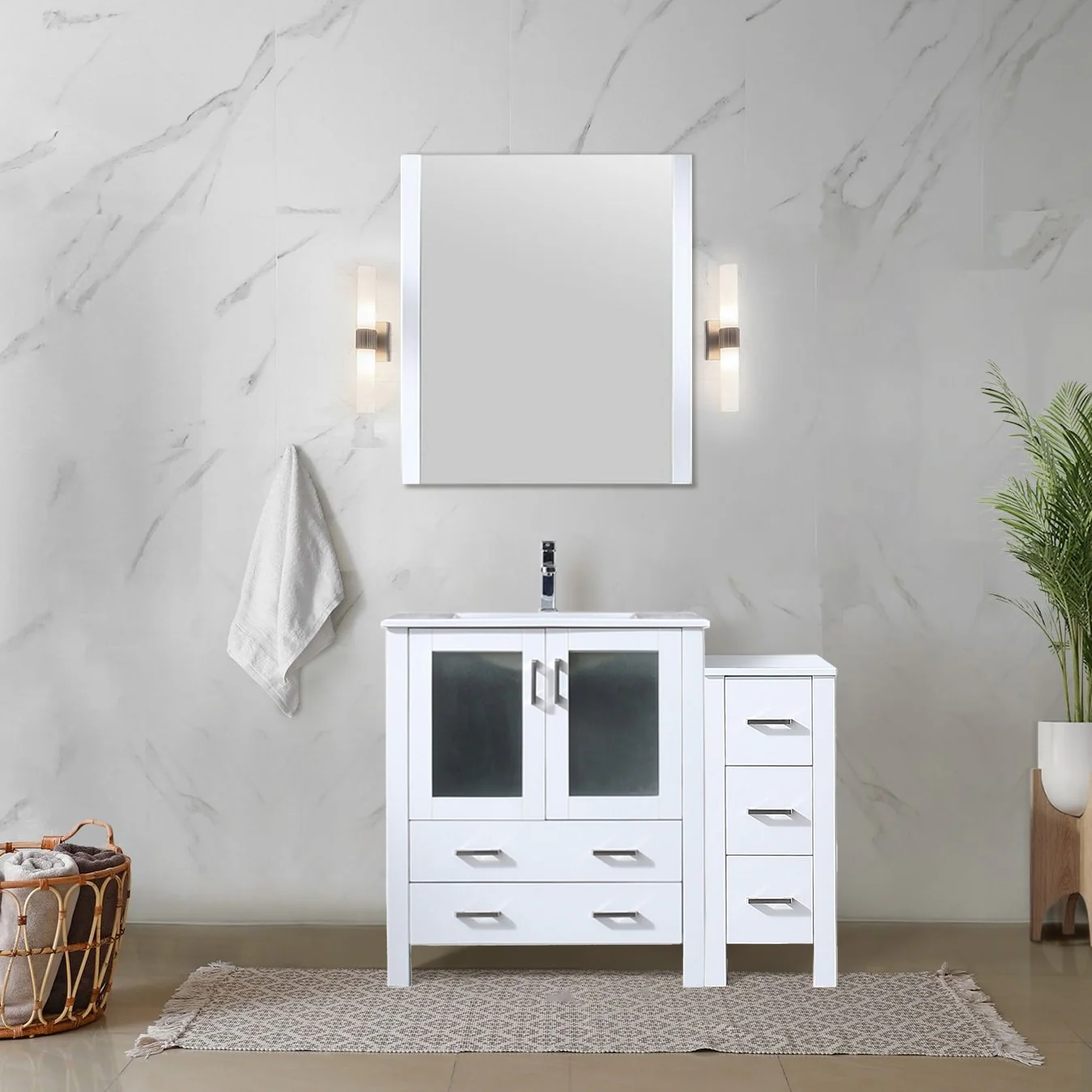 Volez Bath Vanity with Side Cabinet and Mirror