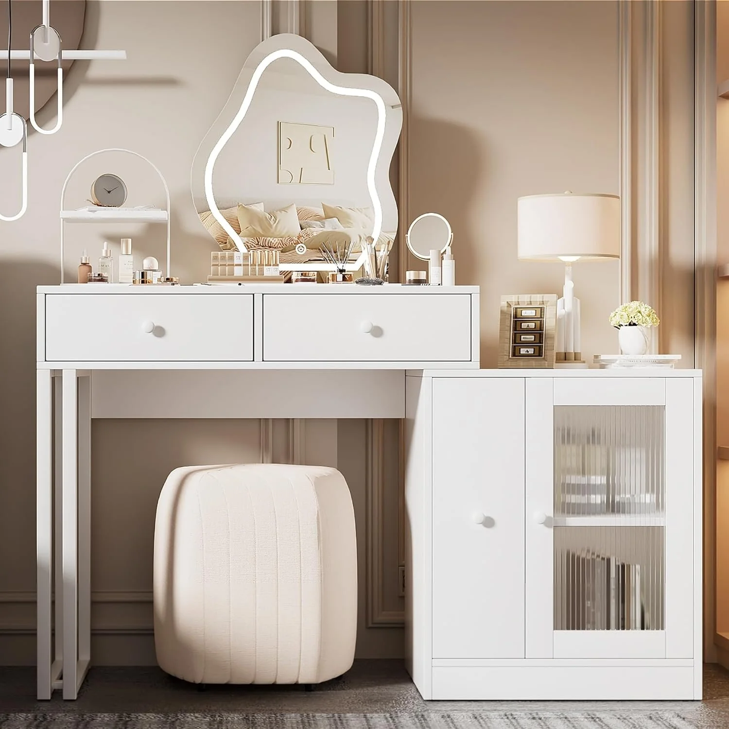 Makeup Vanity with 3-Color Touch Screen Lighted Mirror