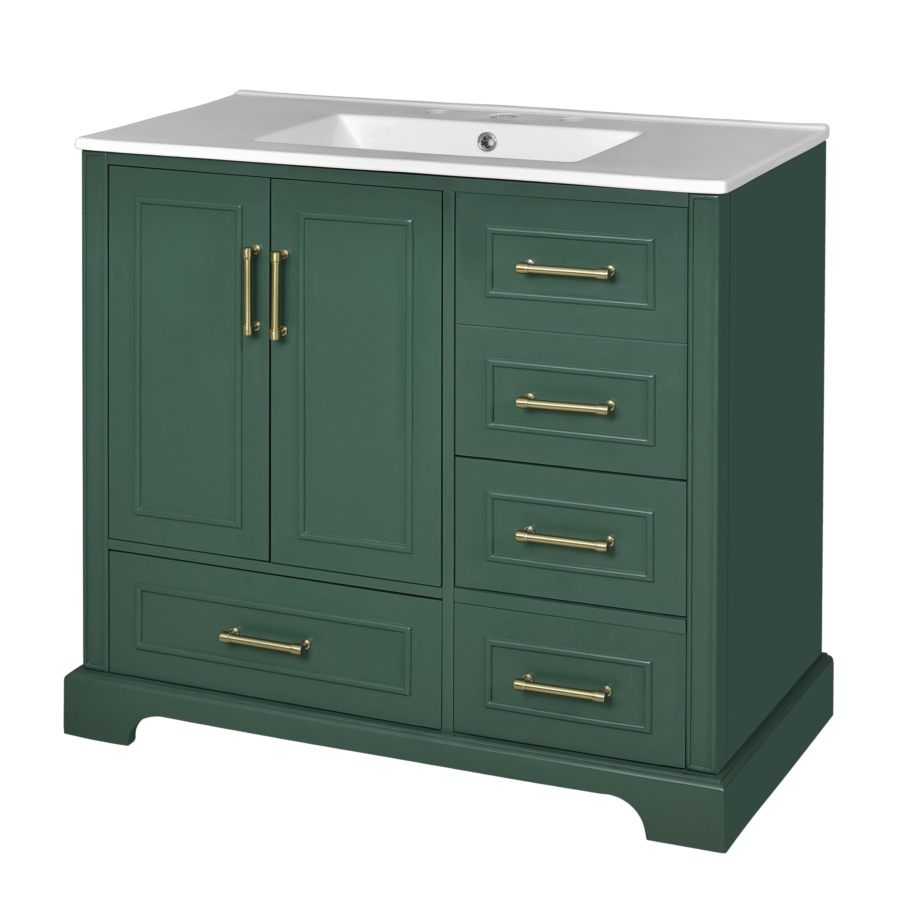 Bathroom Vanity with Resin Sink, Bathroom Vanity Set with 4 Drawers, Bathroom Storage Cabinet with 2 Soft Close Doors