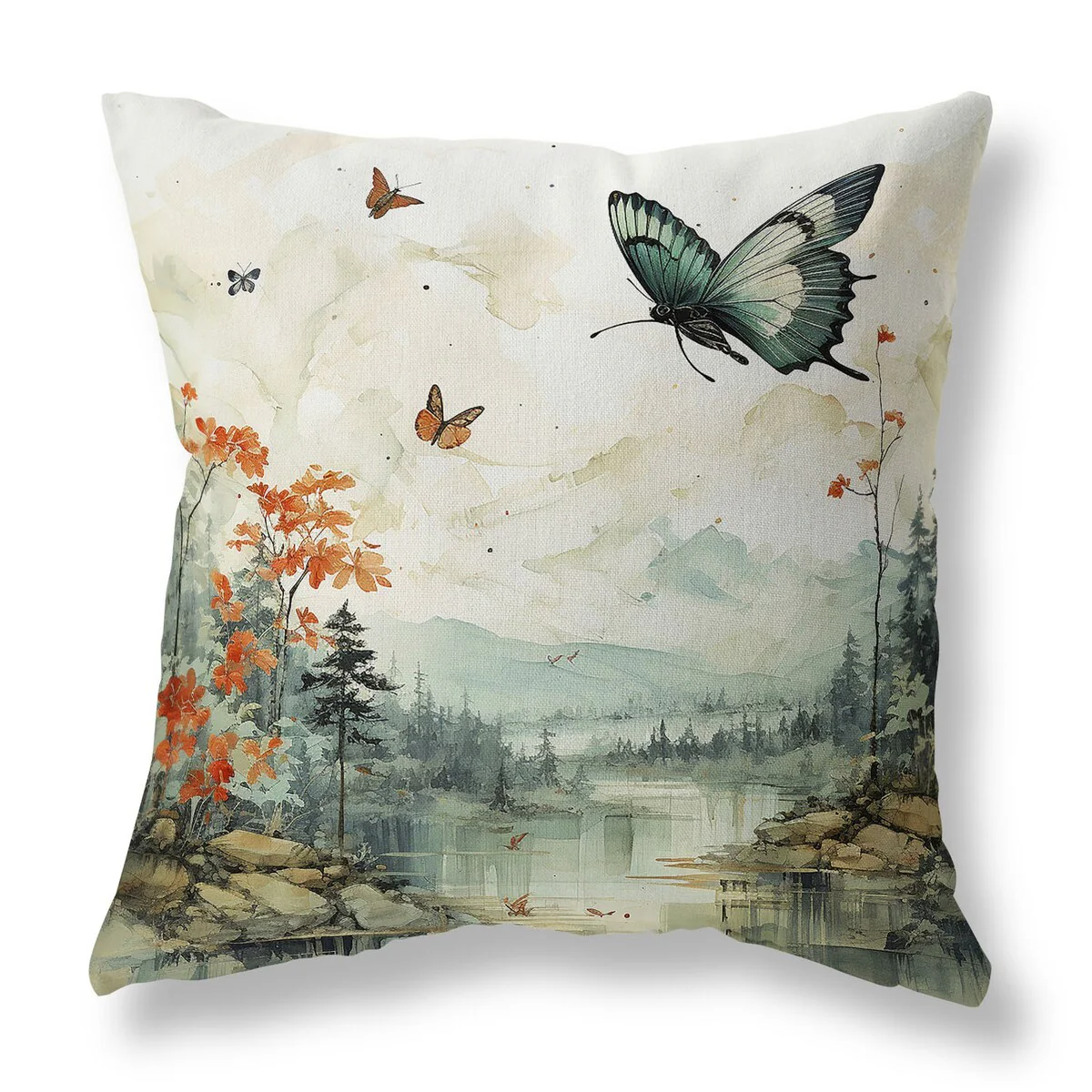 Lime And Green Fluttering Floral Heights Indoor/Outdoor Throw Pillow Zipper