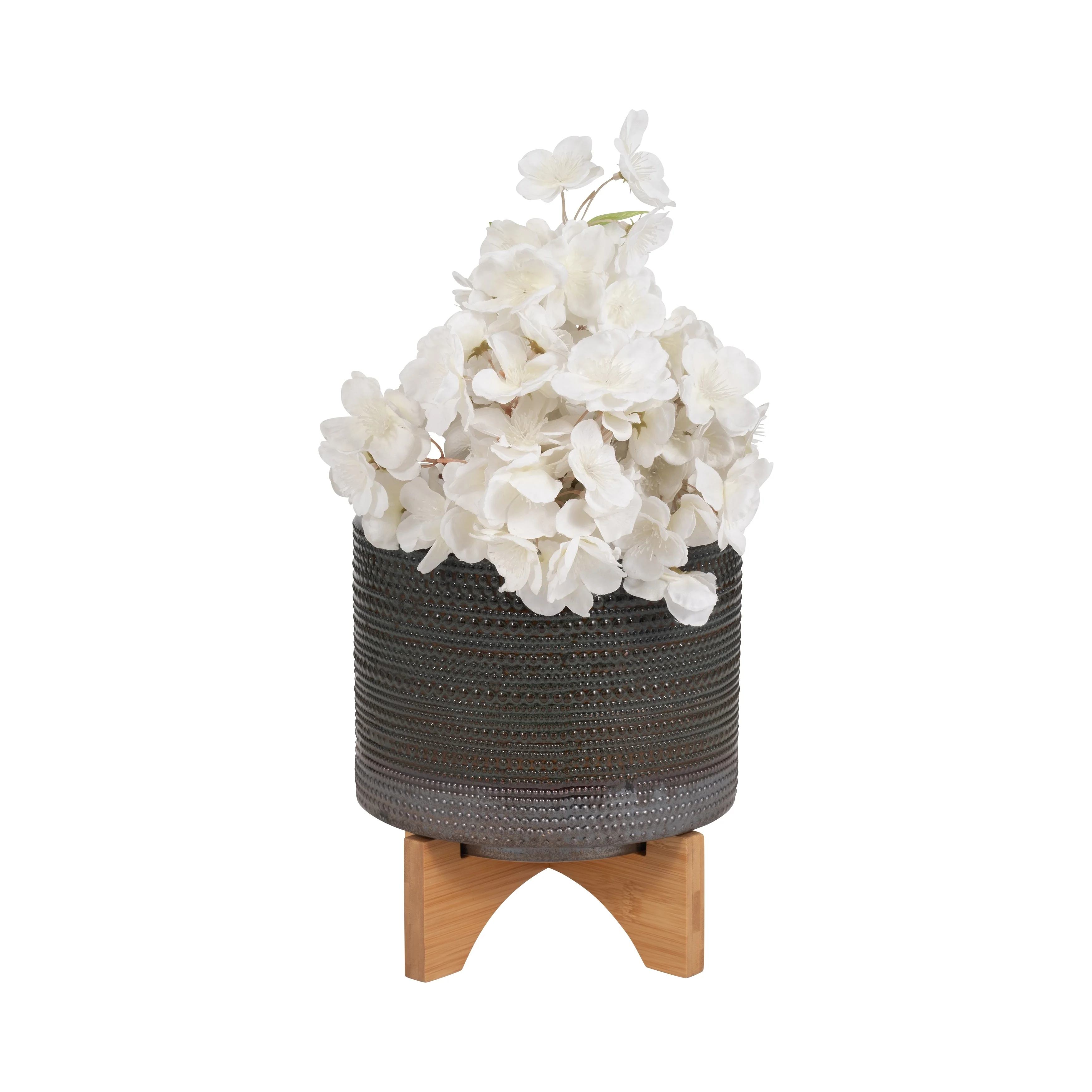 Sagebrook Home Ceramic Planter with Natural Wood Stand