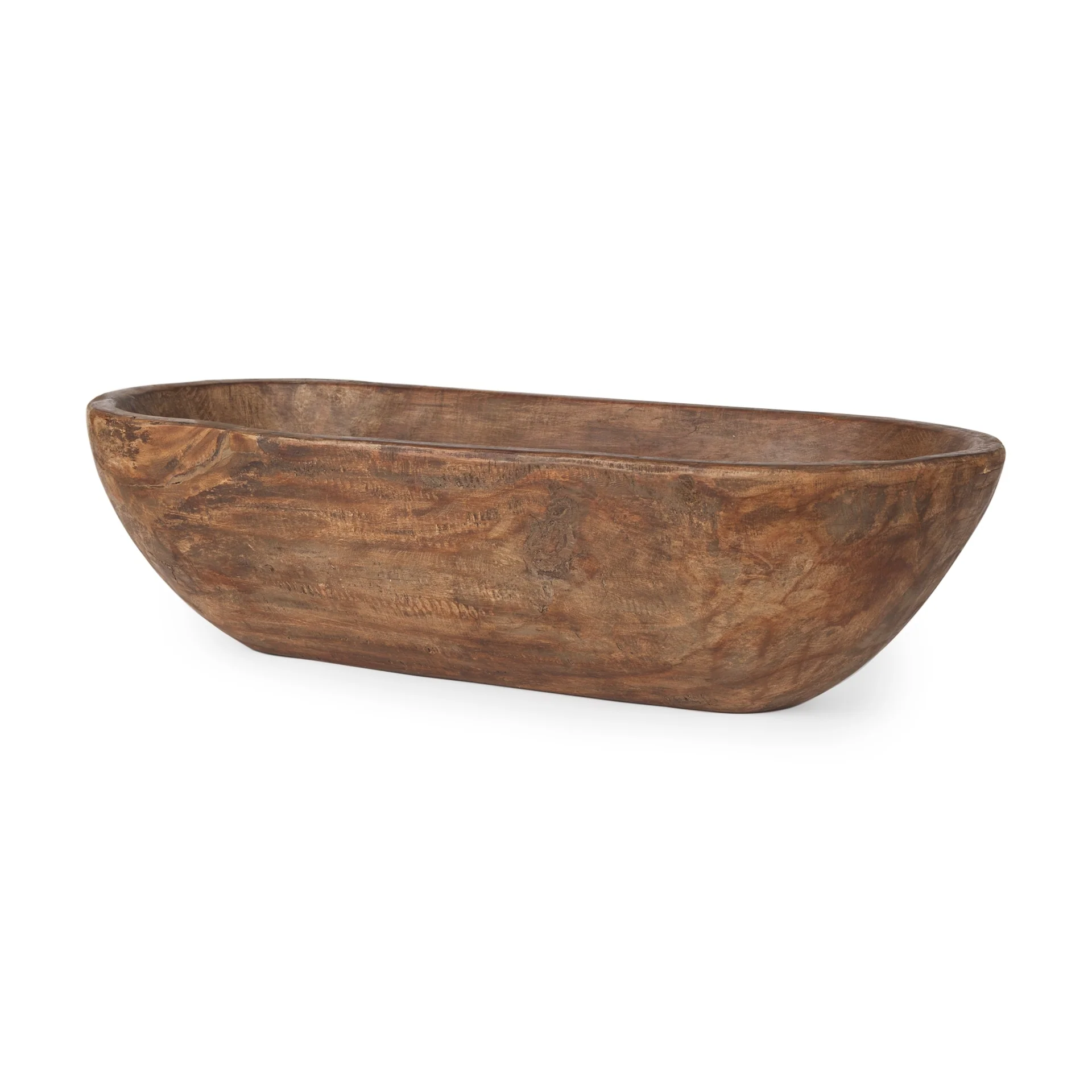 Athena Extra Large Oblong Black-Brown Reclaimed Wood Bowl - 26.0L x 10.0W x 7.0H