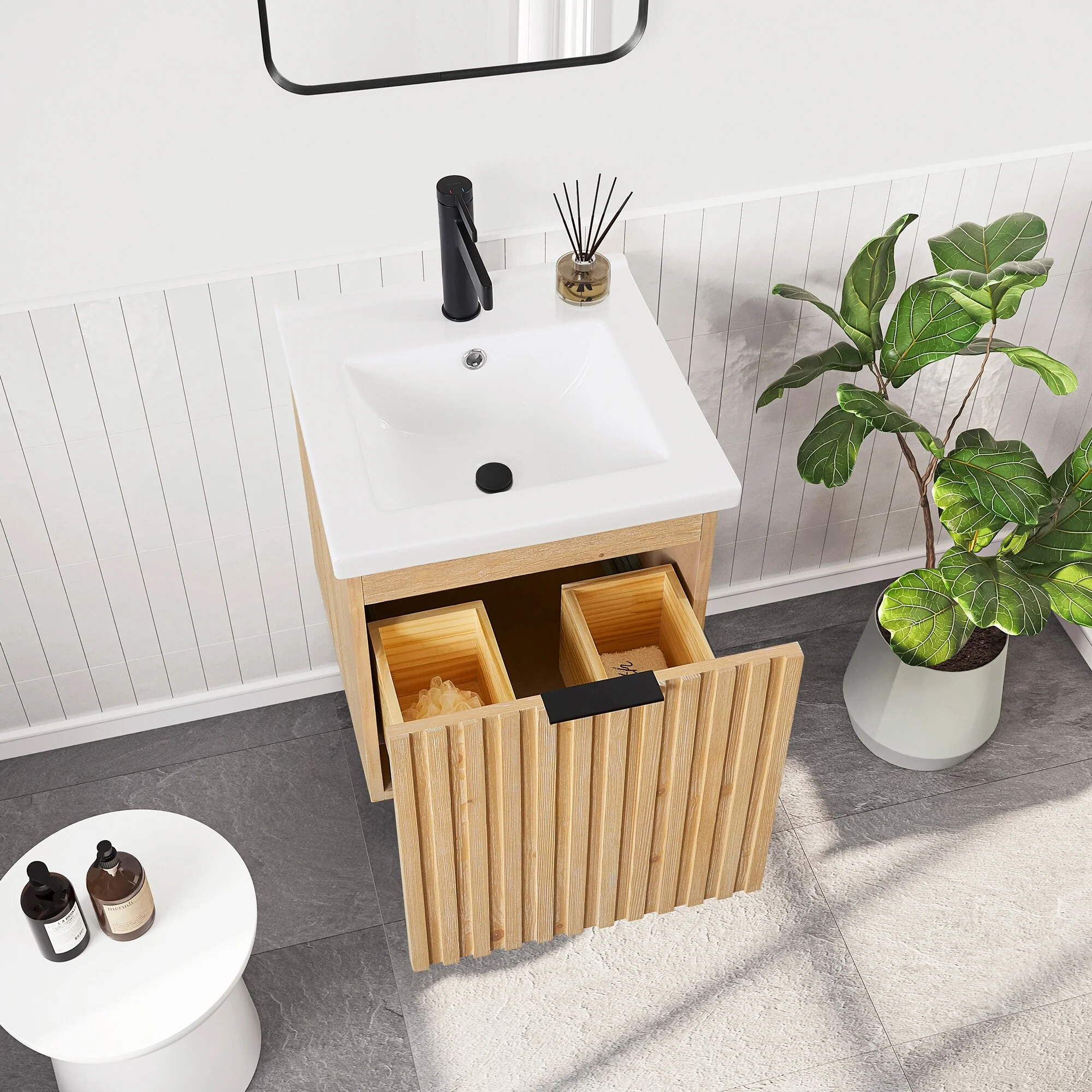 Manila Floating Bath Vanity with Ceramic Basin Top without Mirror