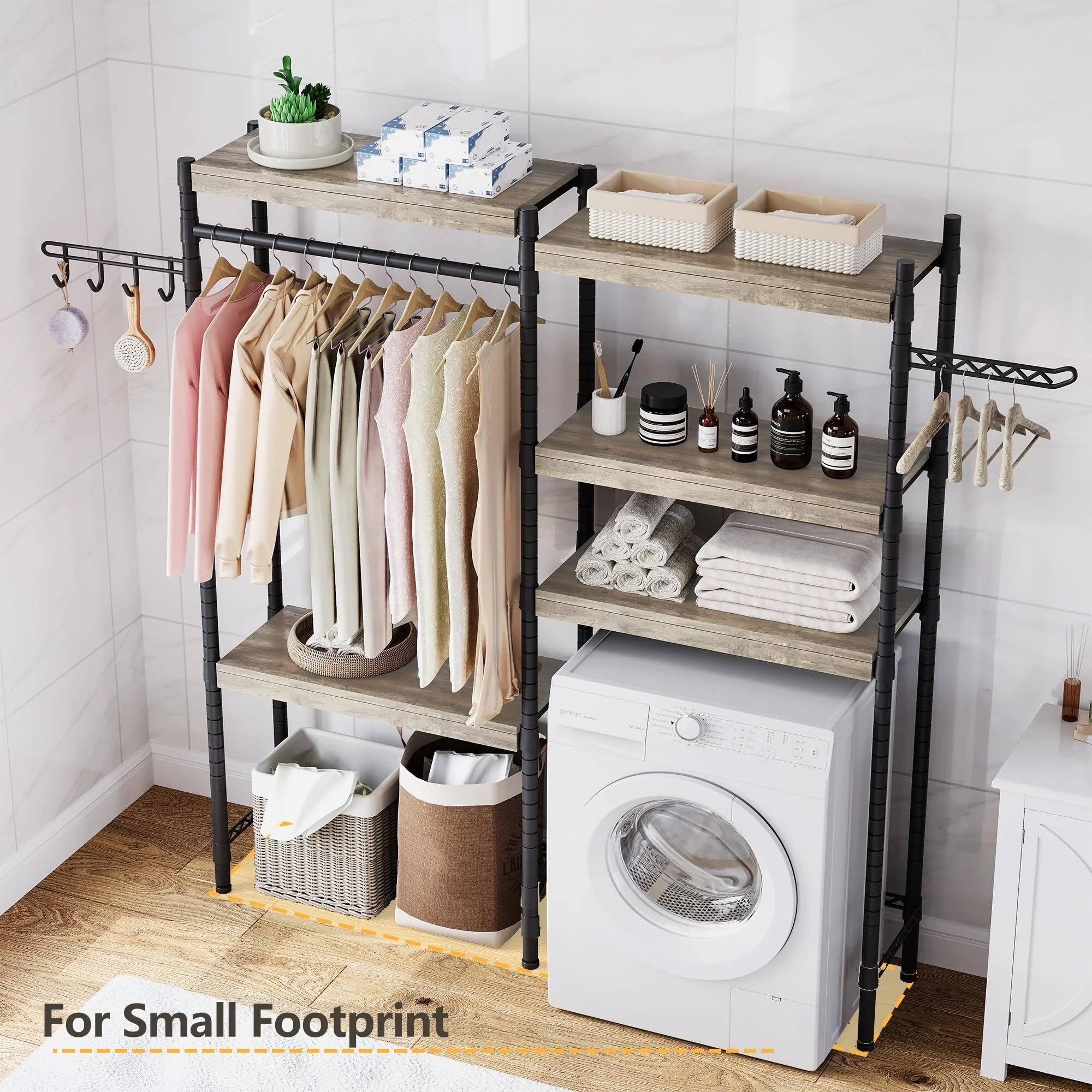 5-Tier Wood Over The Washer and Dryer Storage Shelf