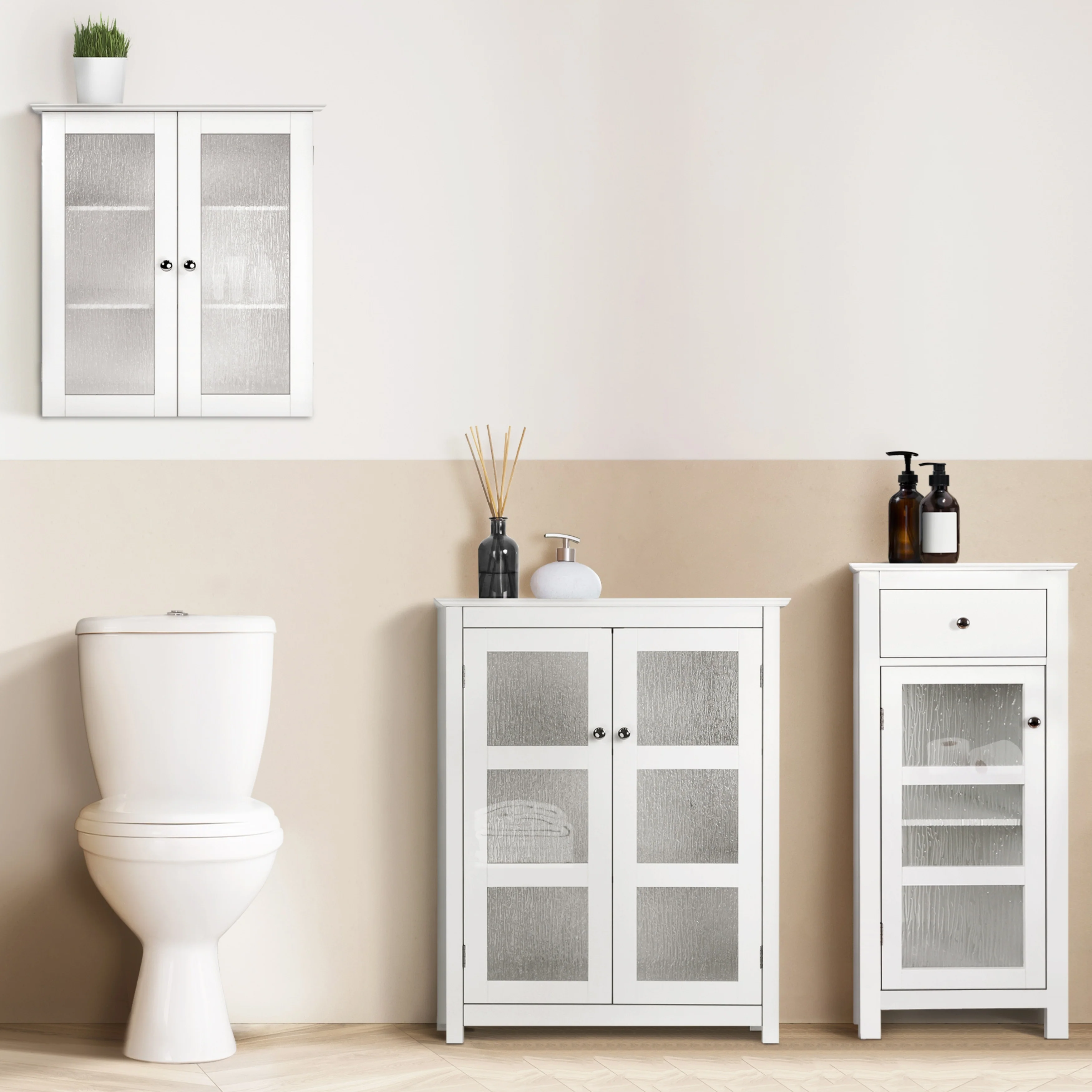 Teamson Home Connor Floor Accent Cabinet with Water-Textured Glass