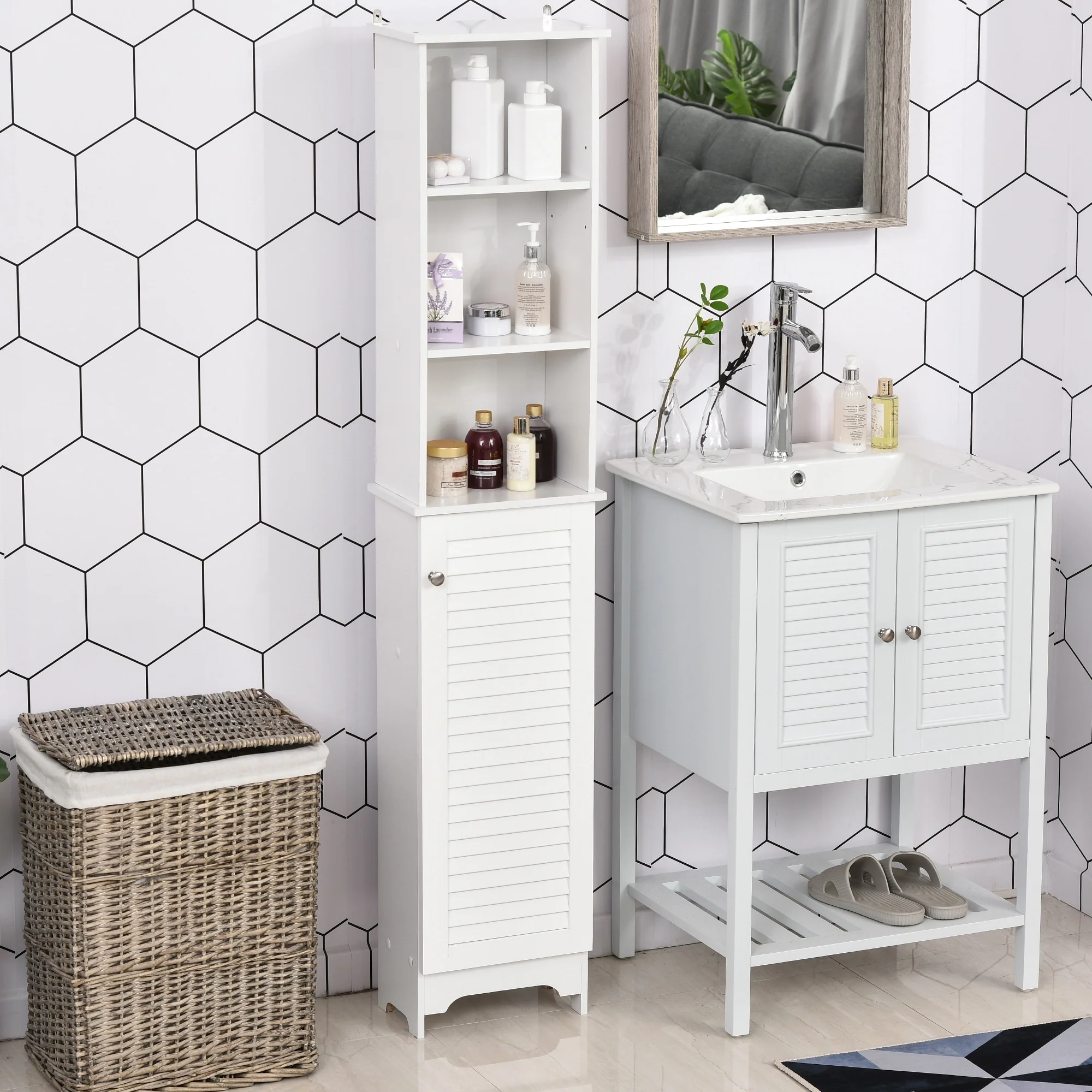 HOMCOM Freestanding Bathroom Storage Cabinet Organizer Tower