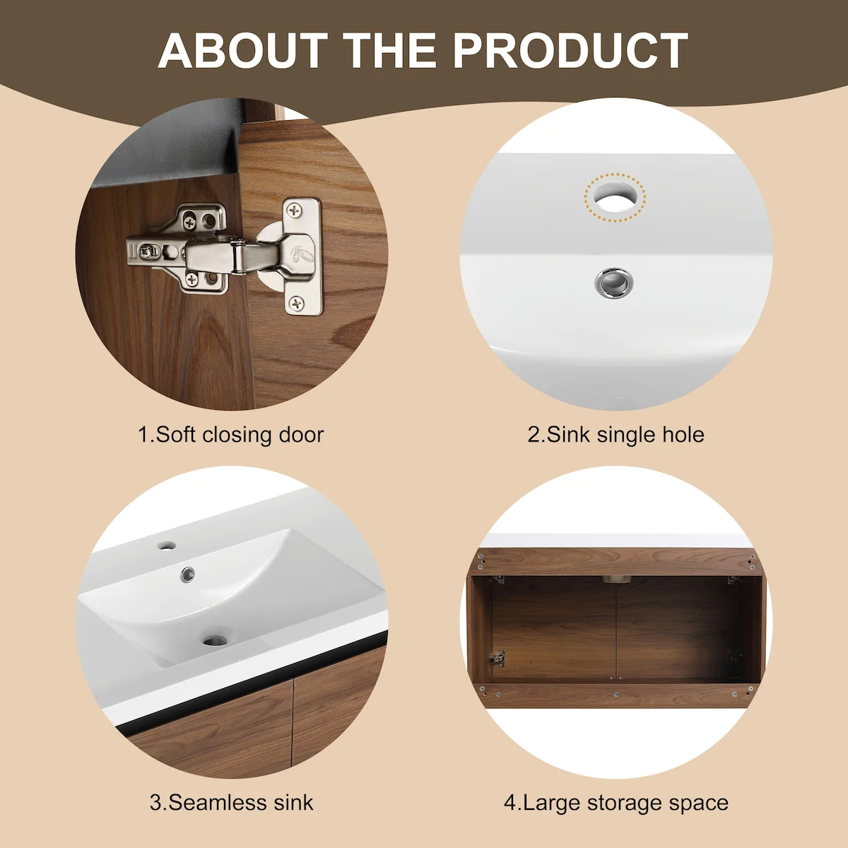 Bathroom Vanity with Resin Countertop Sink & 2 Doors