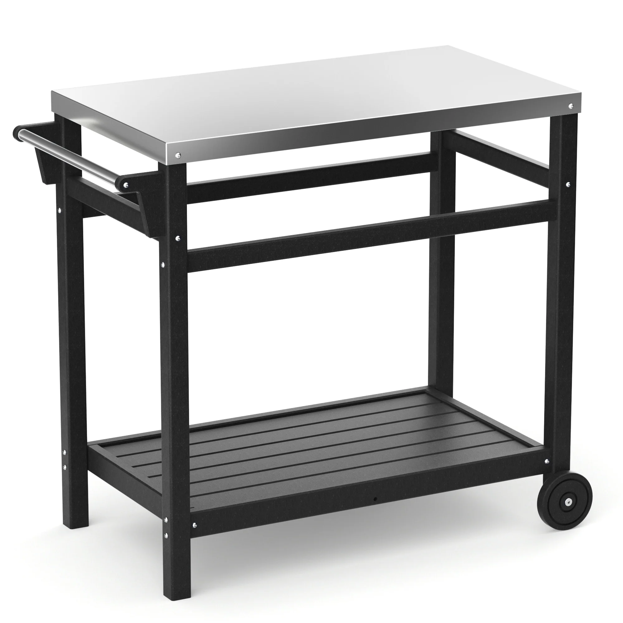Outdoor Black Steel Movable Dining Cart Table for Patio Grilling