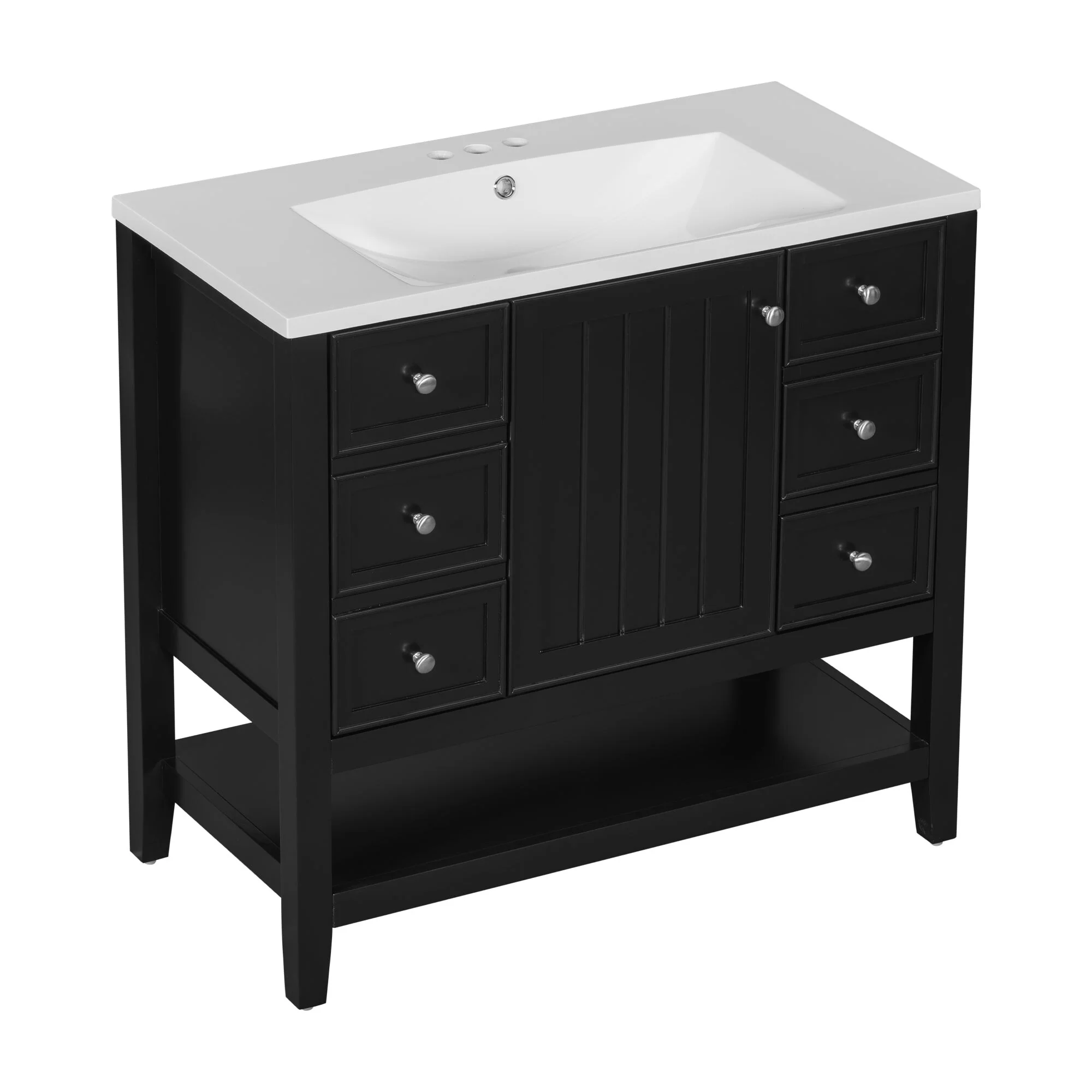 36 Inch Freestanding Bathroom Vanity Set with Drawers and Ceramic Sink