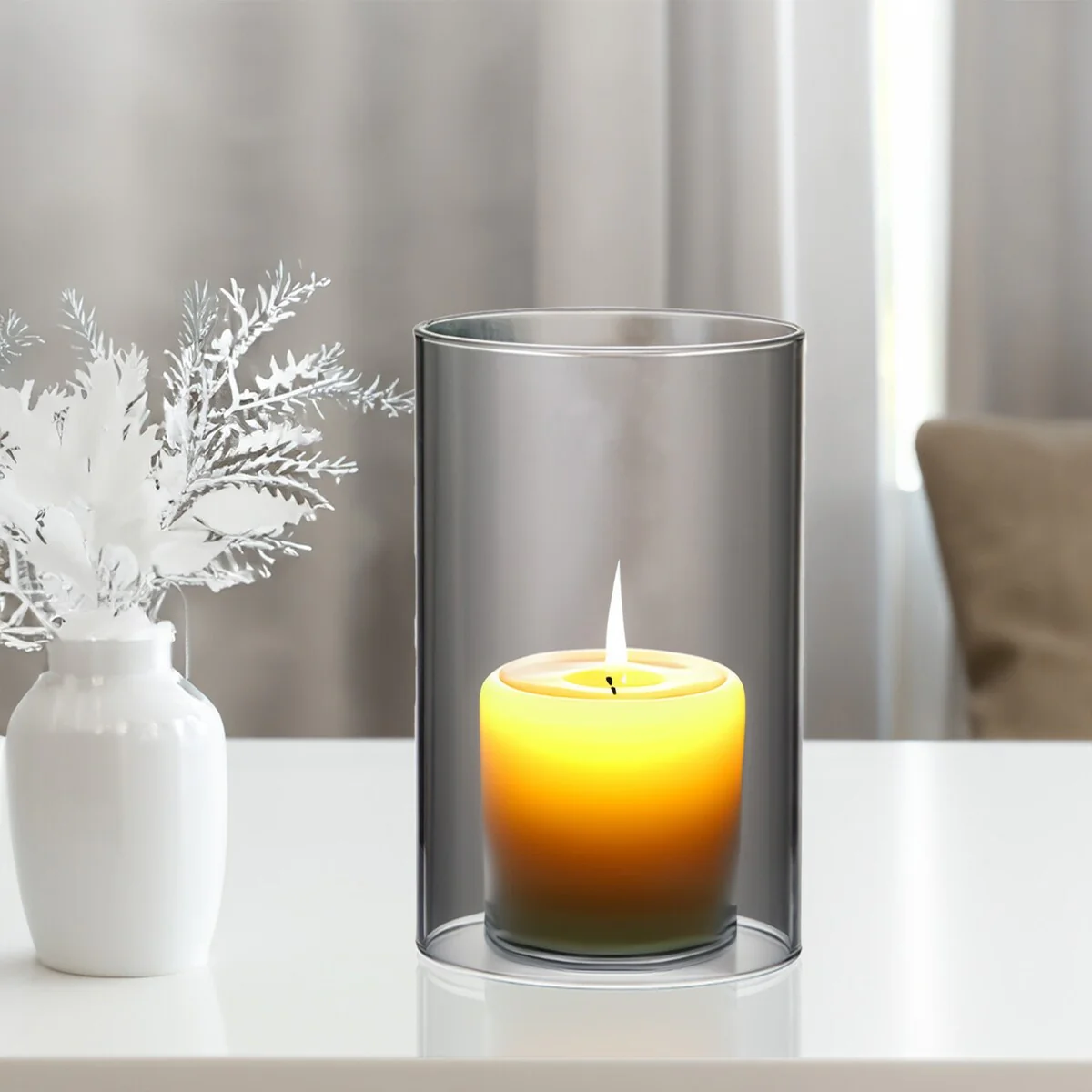 Clear Glass Cylinder Hurricane Chimney Tube, Candle Cover - 1 Piece