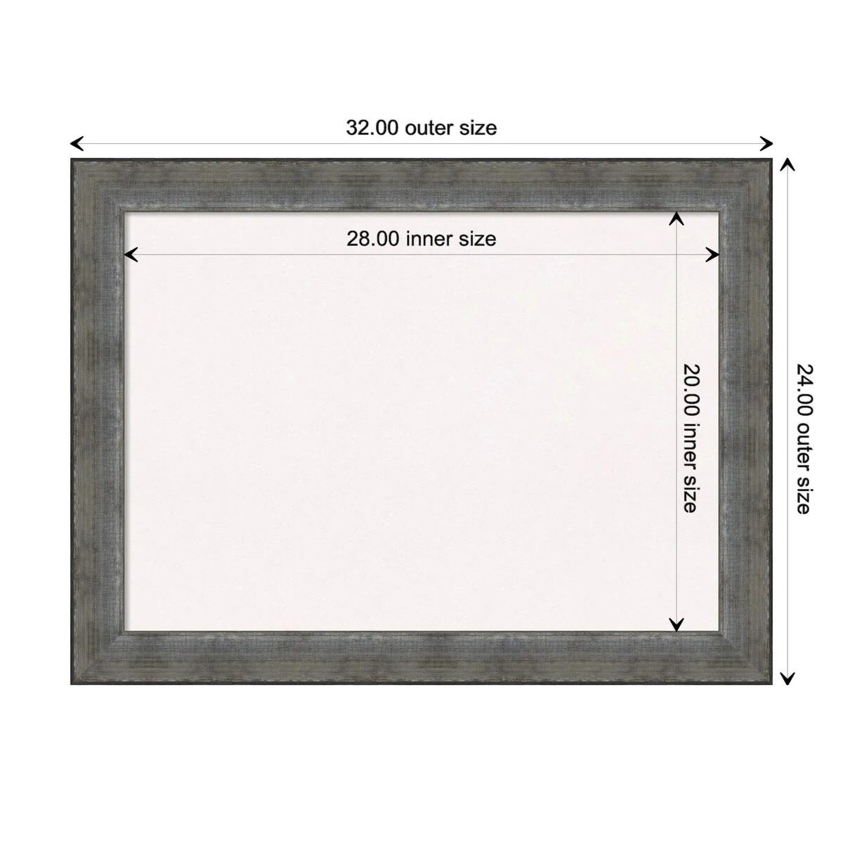 Forged Pewter Wood Framed White Corkboard Bulletin Board