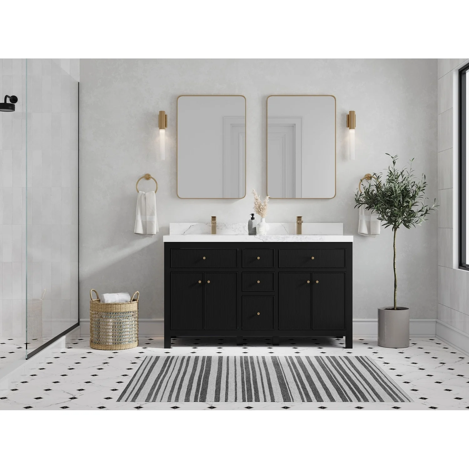 Willow Collections 60 in. W x 22 in D. Sonoma Free Standing Reeded Double Sink Bathroom Vanity with Countertop