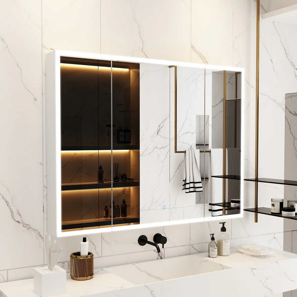 Sleek Anti-Fog Bathroom Medicine Cabinet with Dimmable LED Lights - 45.9