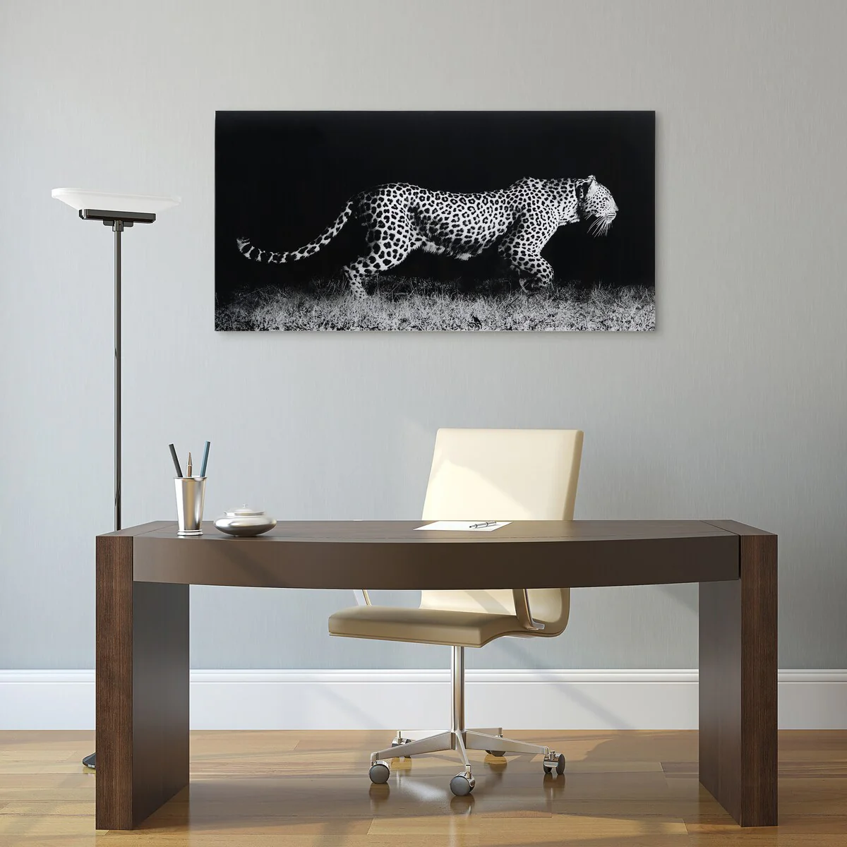 Leopard Wall Art Printed on Frameless Free Floating Tempered Glass